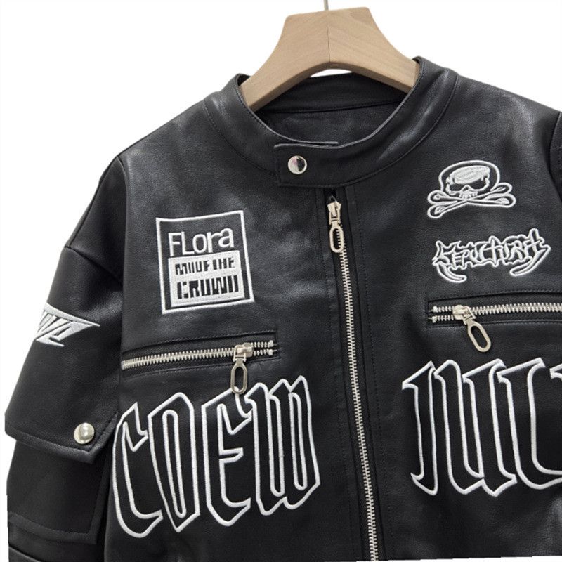 Japanese Brand letter embroidery motorcycle wear PU leather jacket Size L / US 10 / IT 46 - 3 Thumbnail