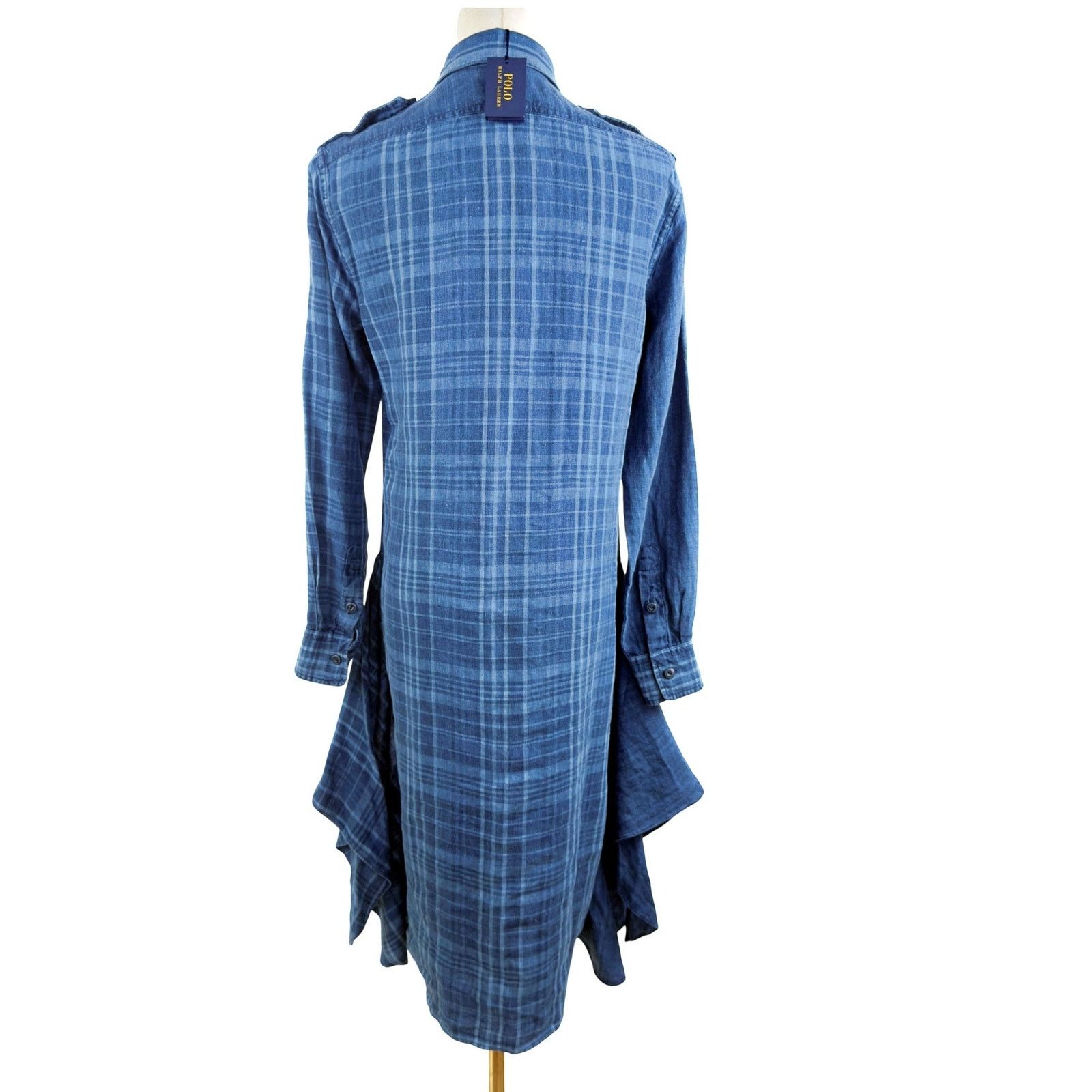 Polo Ralph Lauren Polo Ralph Lauren Sz 2 Indigo Blue Plaid Linen Shirt Dress Size XS / US 0-2 / IT 36-38 - 4 Thumbnail