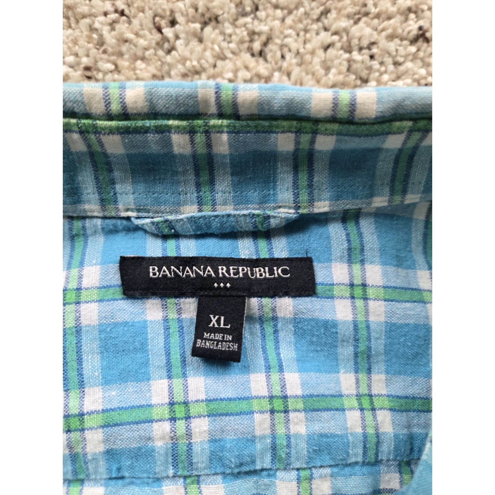 Banana Republic Banana Republic Shirt Mens XL Blue Plaid Button Up Linen Blend Casual Summer Size US XL / EU 56 / 4 - 4 Thumbnail
