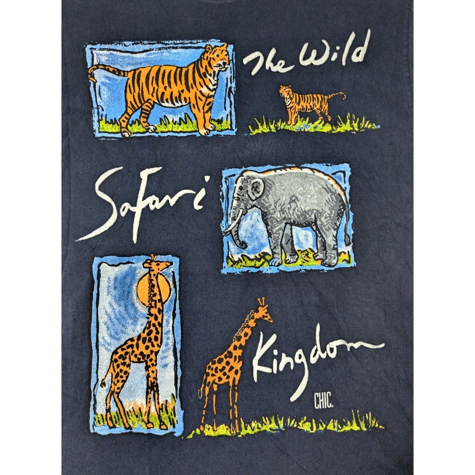 Vintage CHIC T-Shirt Men L Blue VTG 90s THE WILD KINGDOM SAFARI Tiger Elephant Giraffe Double-Sided Crew Neck Short Sleeve Graphic Print Size US L / EU 52-54 / 3 - 2 Thumbnail