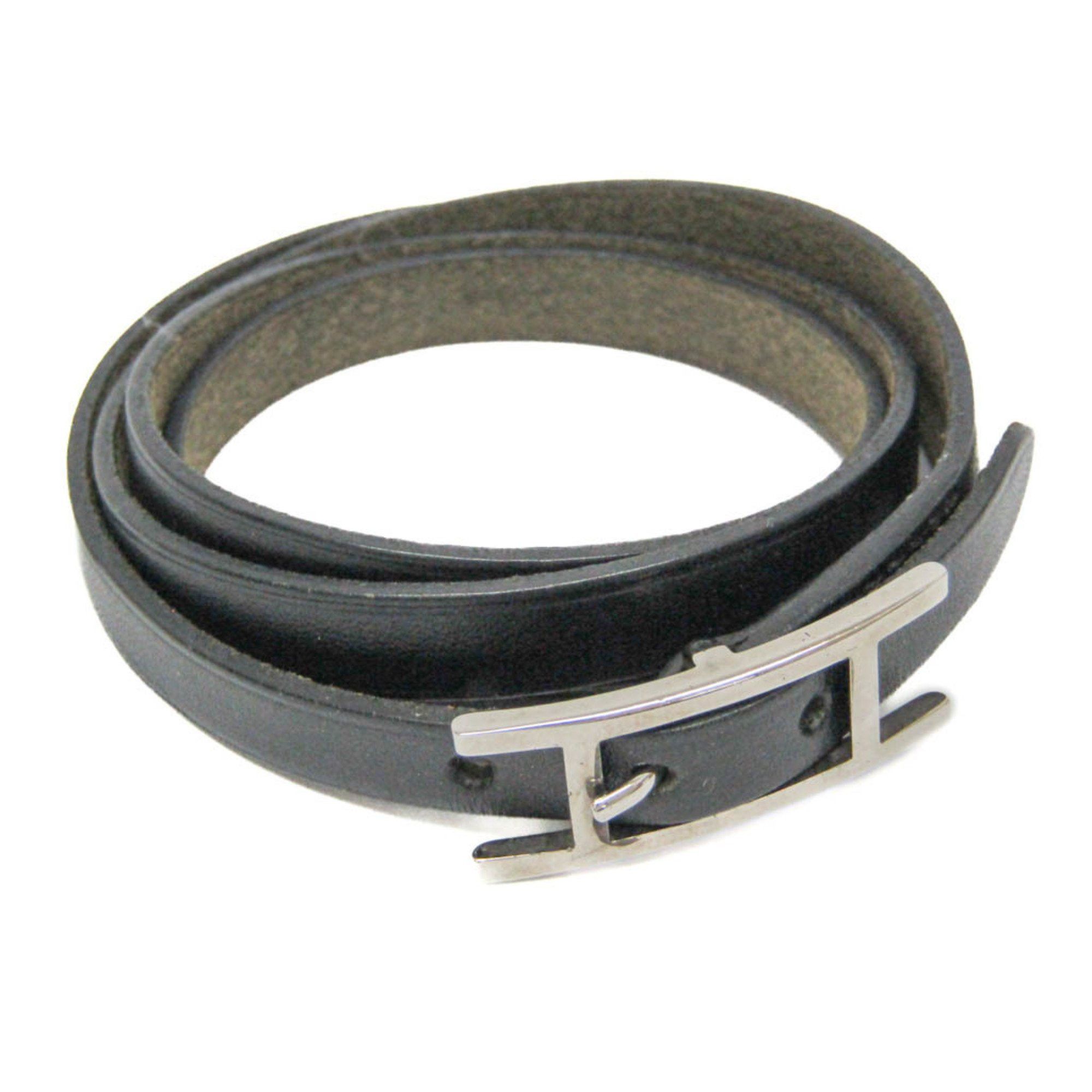 Hermes Hermes Hapi 4-row Bracelet Choker Leather,Metal No Stone Bangle Black,Silver Size ONE SIZE - 1 Thumbnail