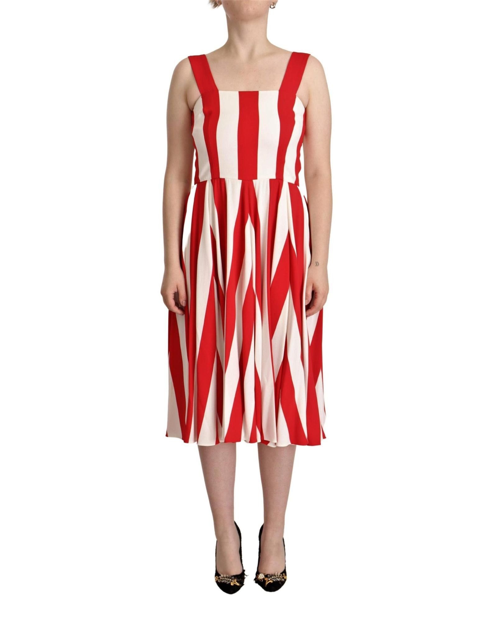 image of Dolce Gabbana Striped Silk Blend A-Line Shift Dress in Red, Women's (Size Small)