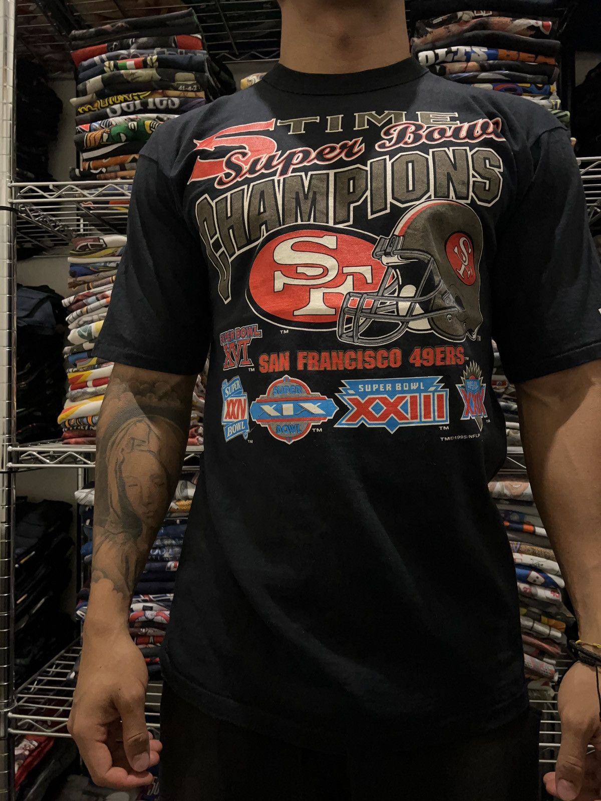 Logo 7 1995 NFL San Francisco 49ers Super Bowl 5 Time Champions Tee Size US L / EU 52-54 / 3 - 2 Thumbnail