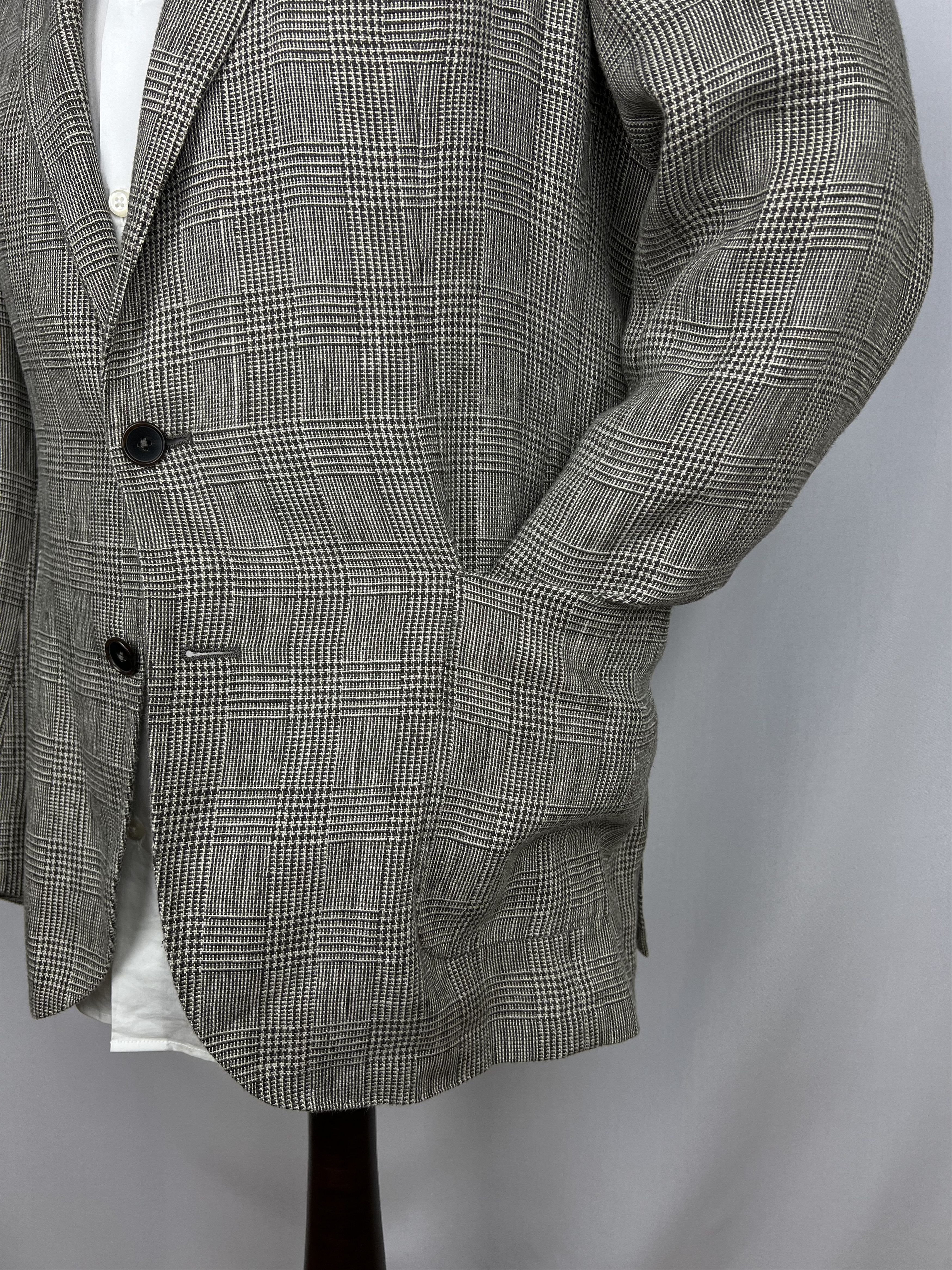 Italic PELIKAMO Zurich Beige-Gray Plaid Linen Unlined Sport Coat Size 38R - 7 Thumbnail
