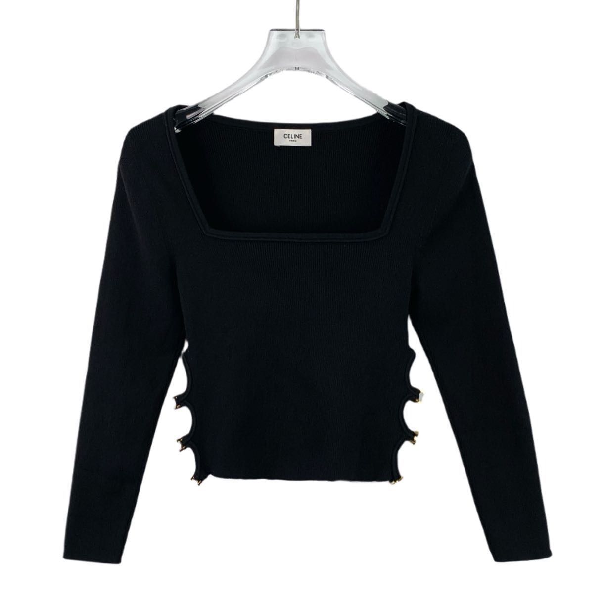 Celine Celine Black Square Neck Long-Sleeved Knitted Top With Gold Size M / US 6-8 / IT 42-44 - 1 Thumbnail