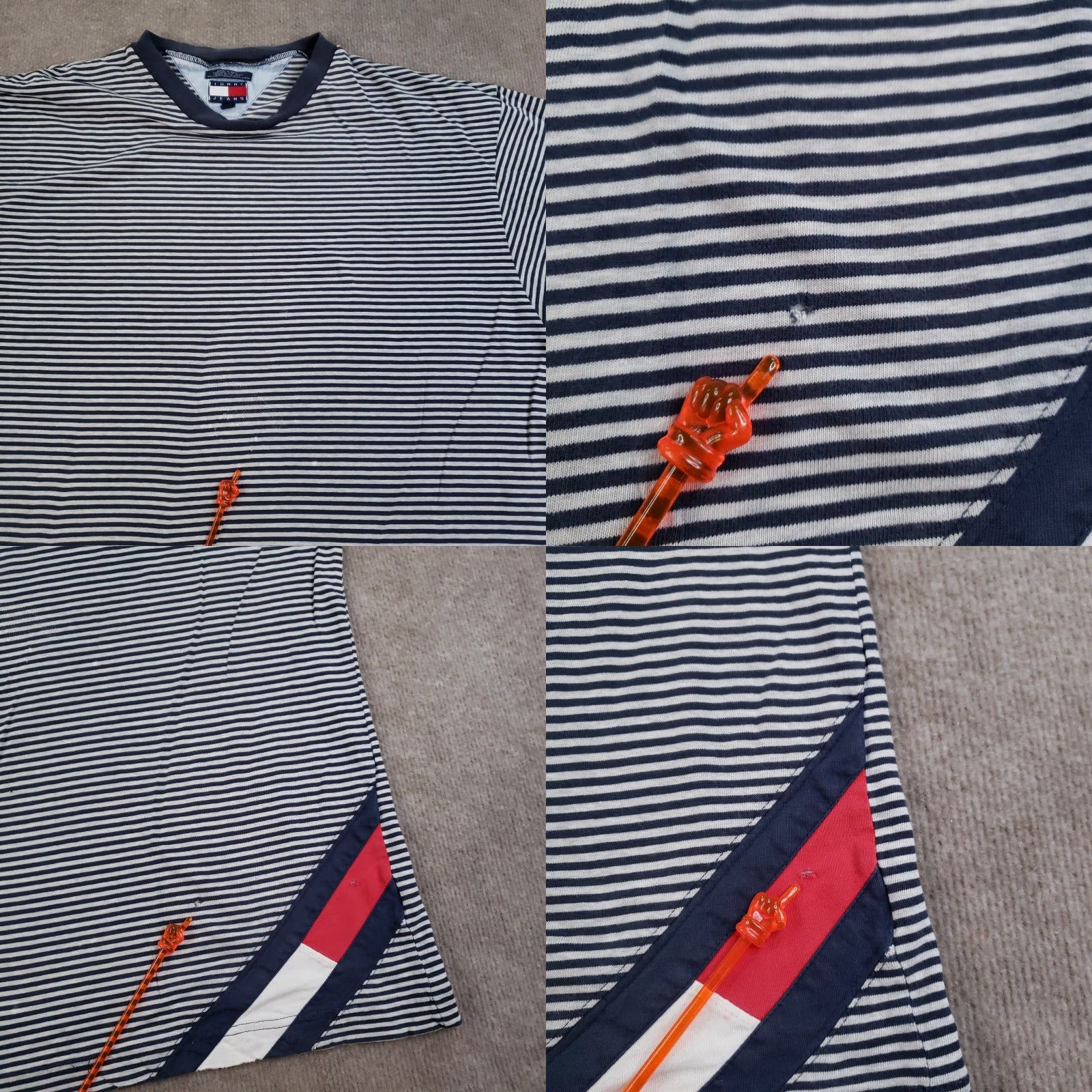 Tommy Hilfiger VINTAGE Tommy Hilfiger Shirt Mens Large White Blue Striped Crew Neck Short Sleeve Y2K Size US L / EU 52-54 / 3 - 8 Thumbnail