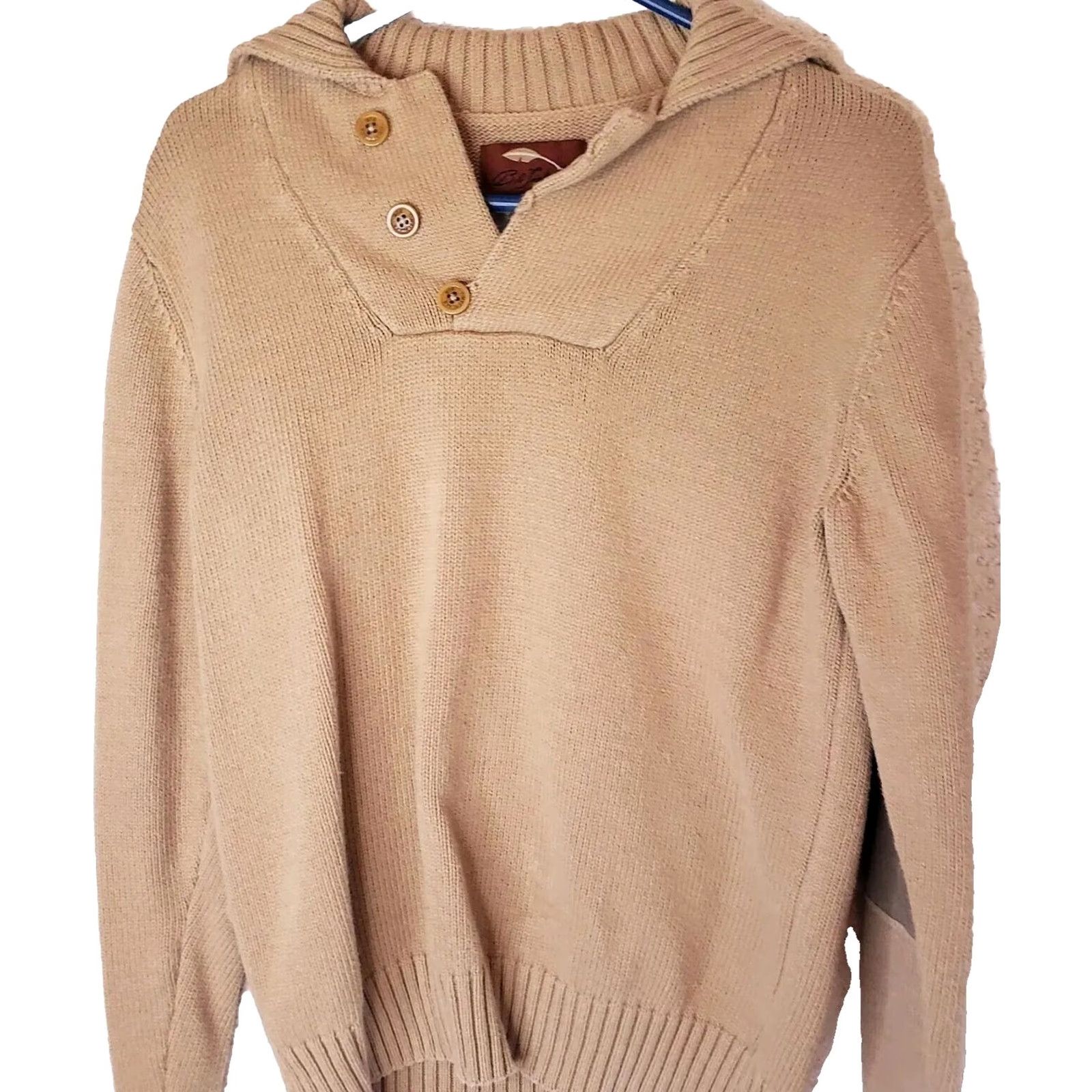 Vintage VINTAGE Bob Timberlake Sweater Mens S Pullover Mock Neck Leather Tan Khaki Green Cowl Neck Elbow Pads Button Accent Size US S / EU 44-46 / 1 - 2 Thumbnail