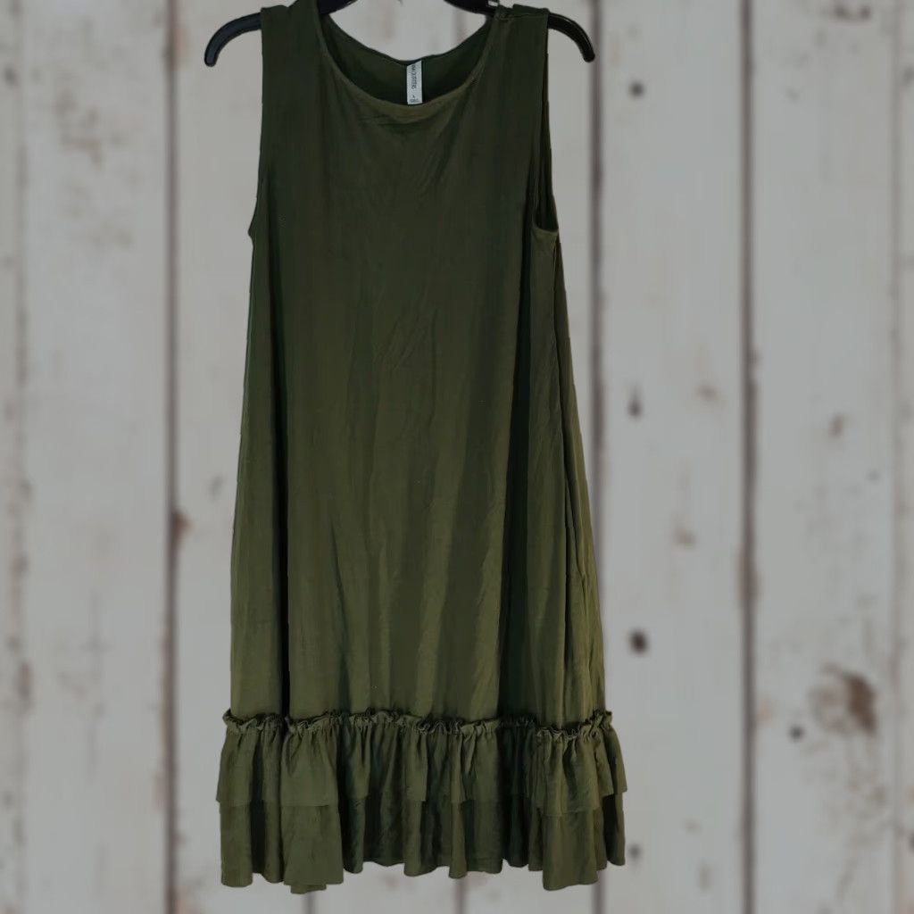 Vintage Zenana Outfitters Green Midi Ruffle Dress Women's Size S Sleeveless Casual Tank Comfort Size S / US 4 / IT 40 - 1 Thumbnail