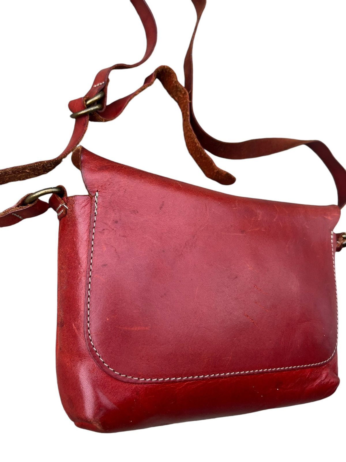 Leather Vintage Kissora Japan Fade Distress Patina Leather Sling Bag Size ONE SIZE - 12 Thumbnail
