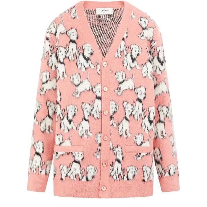 image of Celine O1W1Db10324 Artist Jacquard Cardigan In Pink, Men's (Size XL)