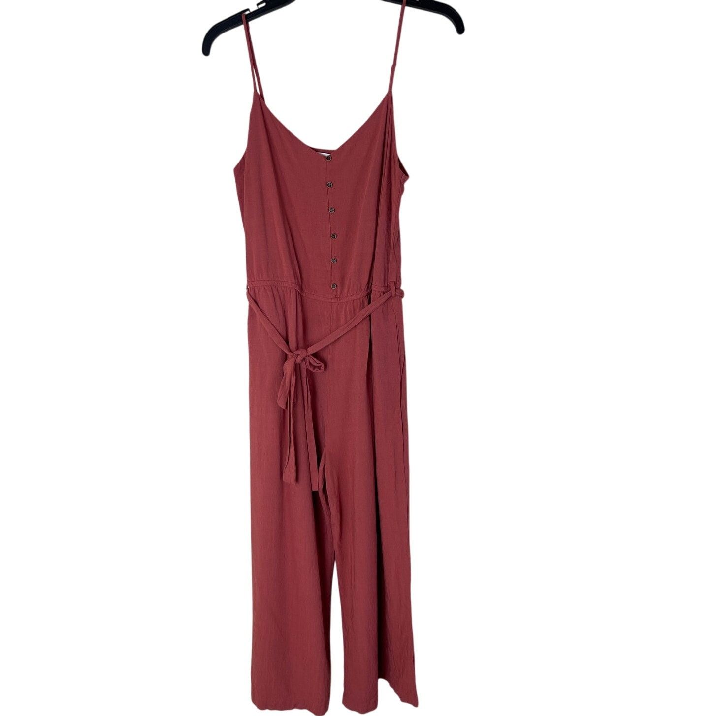 Other Becool Brown Wide Leg Jumpsuit - V-Neck Tie Waist - Size L Size 22" - 1 Thumbnail
