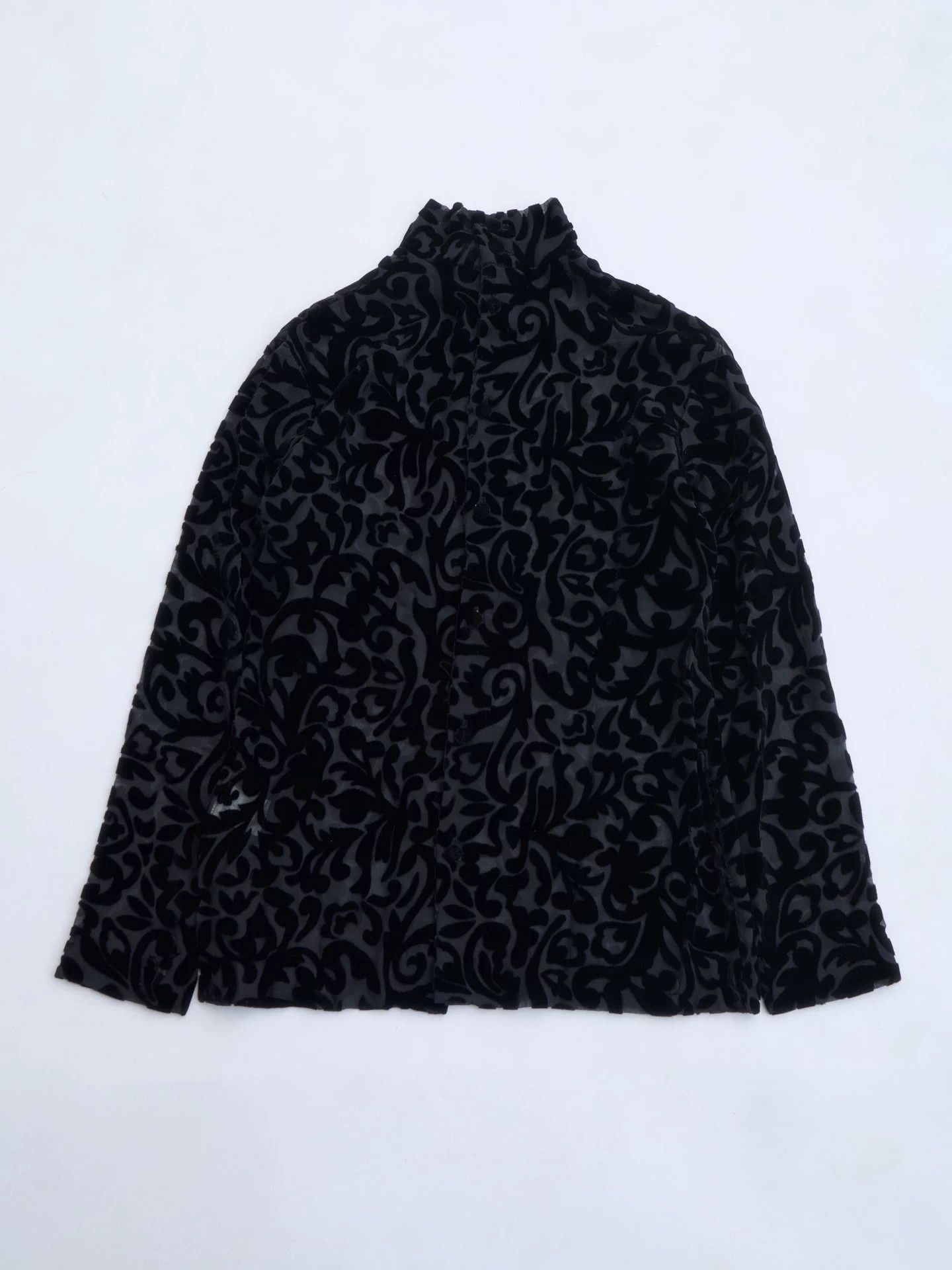 Romeo Gigli ROMEO GIGLI 90s Black Flocked Sheer Velvet High Neck Top NWT Size S / US 4 / IT 40 - 8 Thumbnail