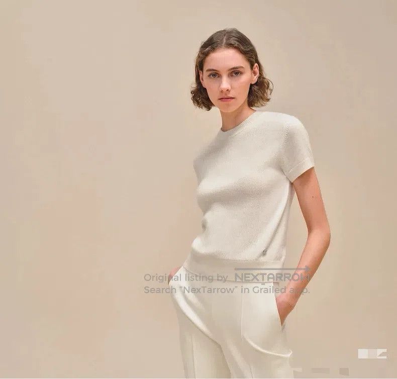 Hermes Hermes Ivory Short Sleeve Knit, 100% Cashmere Size S / US 4 / IT 40 - 9 Thumbnail