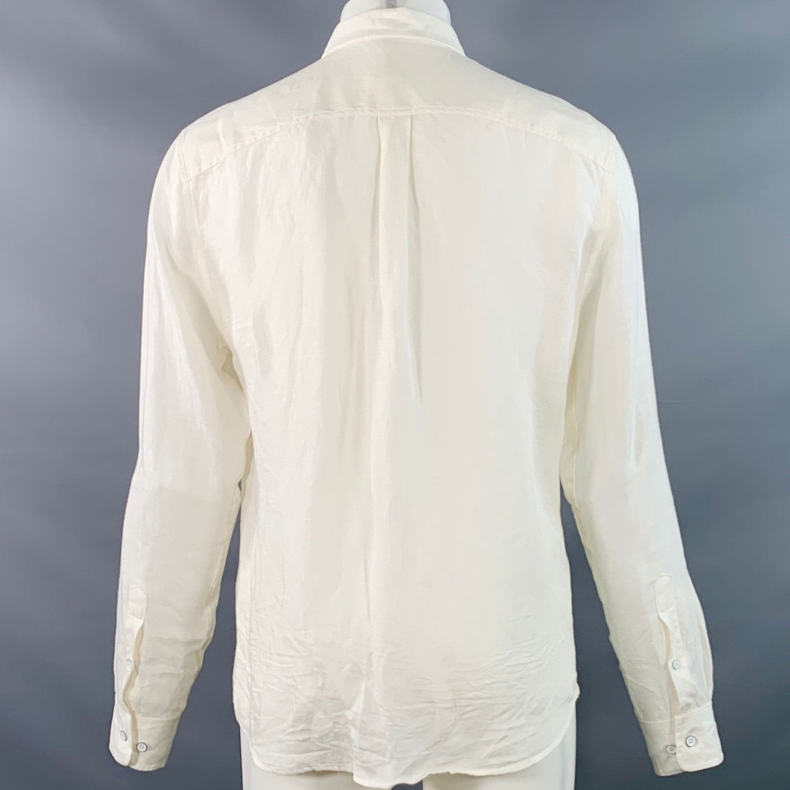 johnnie-O Cream Linen Button Down Collar Two Pockets Long Sleeve Shirt Size US M / EU 48-50 / 2 - 4 Thumbnail