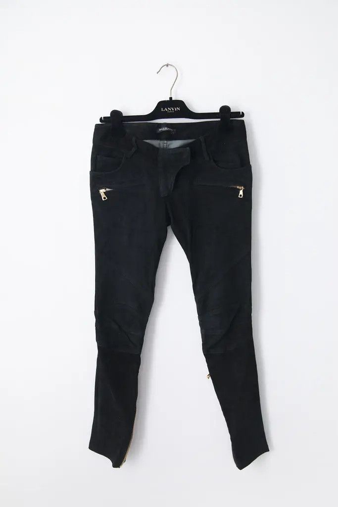 Balmain AW10 black suede biker pants Size 26" / US 2 / IT 38 - 1 Thumbnail