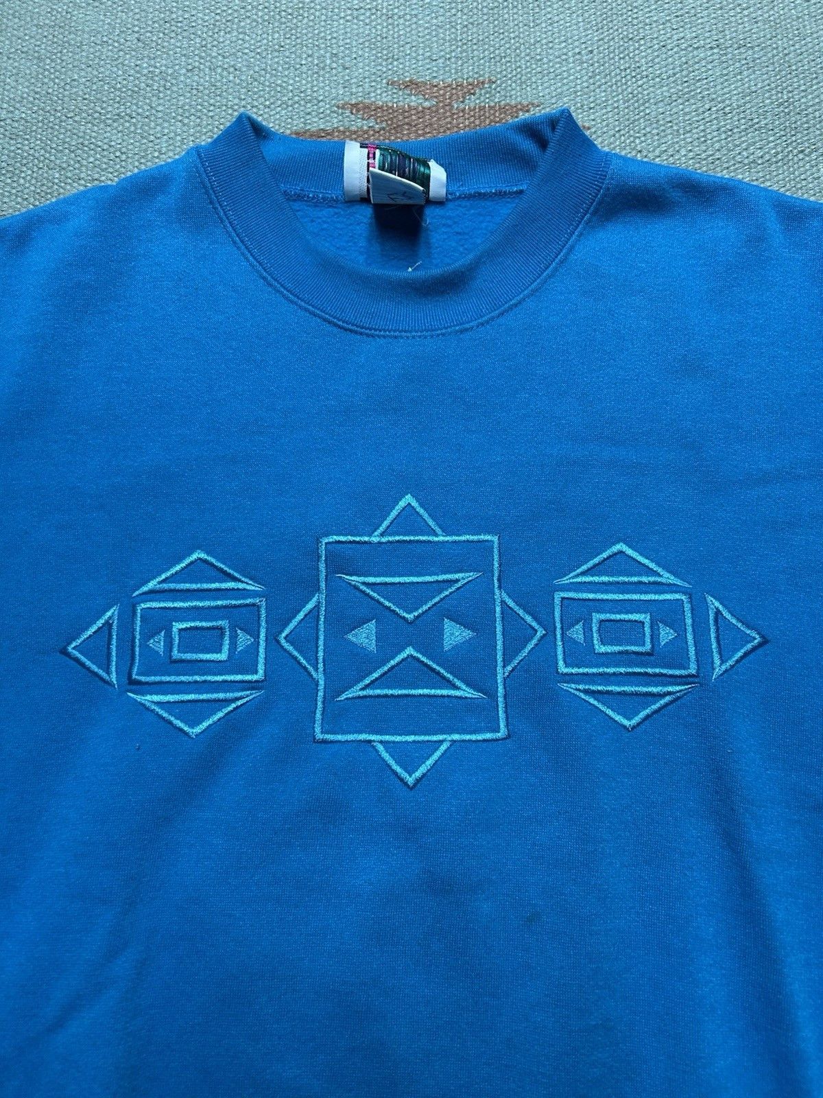 Vintage Vintage 80s sweatshirt embroidered geometric teal boxy M Size US M / EU 48-50 / 2 - 2 Thumbnail