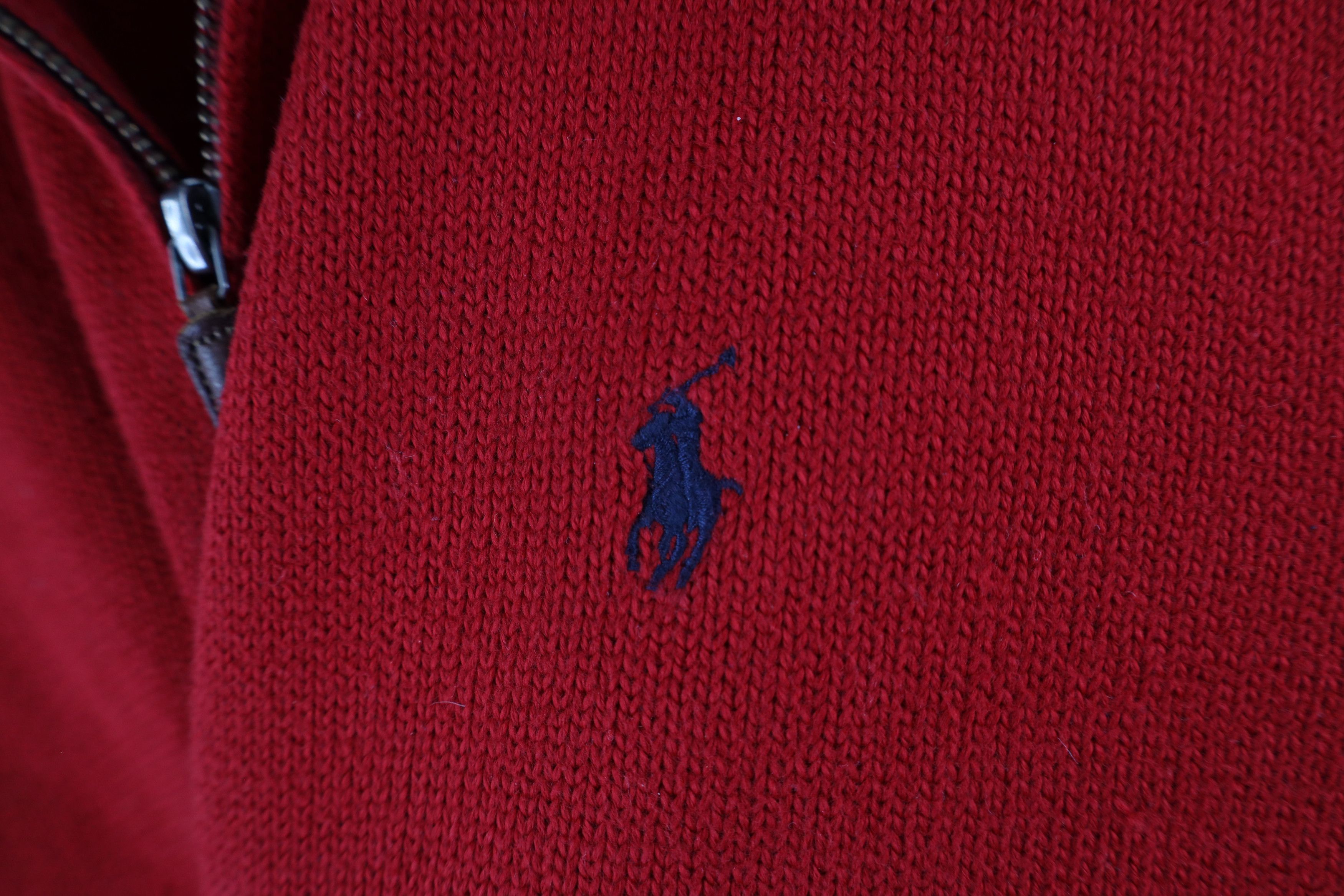 Ralph Lauren × Vintage Vintage 90s Ralph Lauren Ribbed Knit Half Zip Sweater Red Size US XL / EU 56 / 4 - 4 Thumbnail
