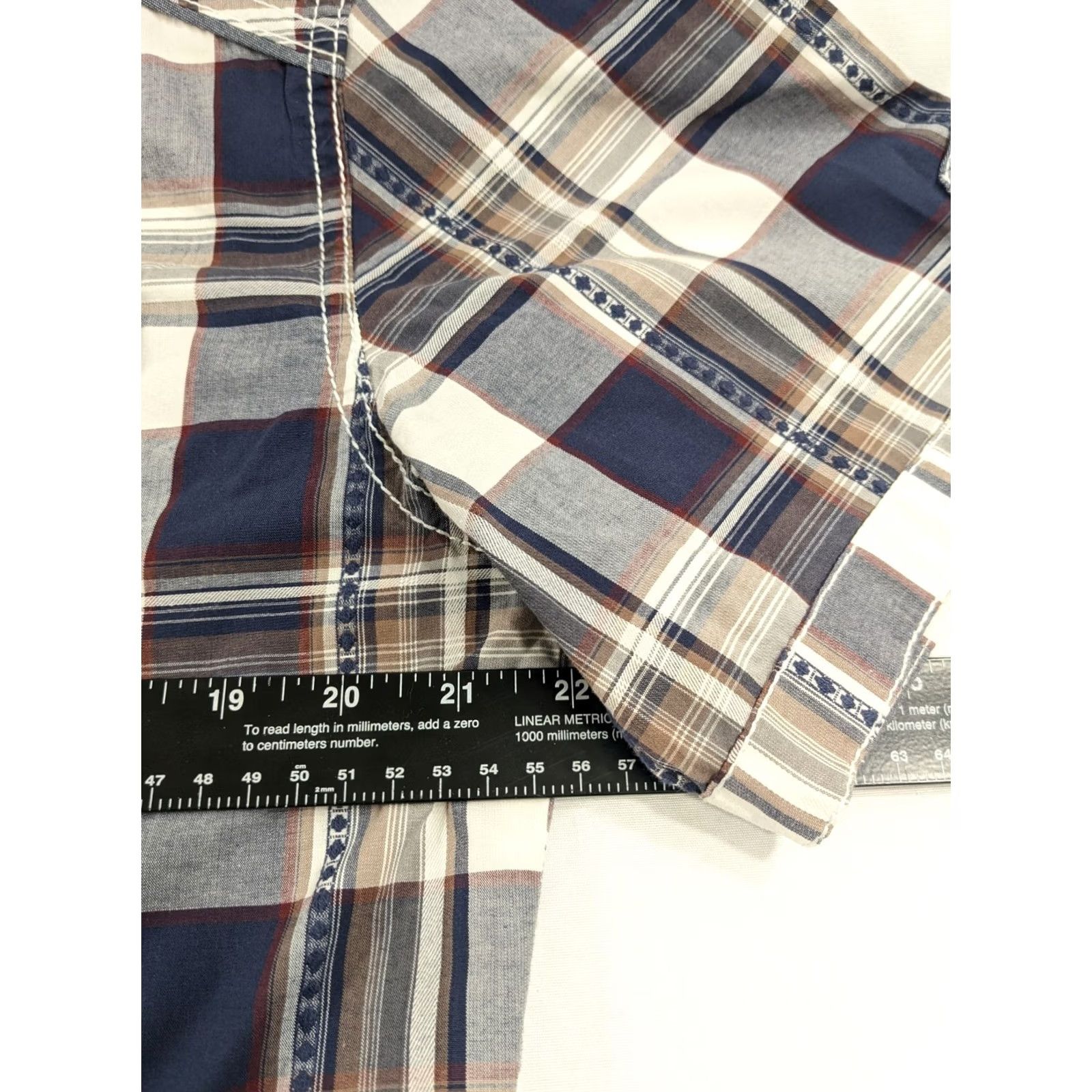 BKE VINTAGE BKE Mens Size L Navy Grey White Plaid Athletic Fit Western Snap Button Shirt SS Shi Mens Size US L / EU 52-54 / 3 - 7 Thumbnail