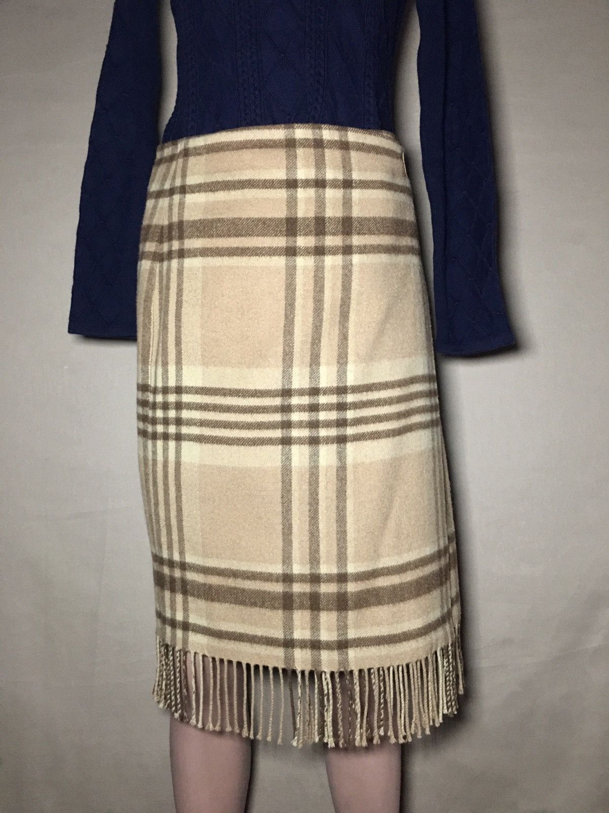 image of Ralph Laurent Black Label Cashmere Checkered Wrap Skirt 10, Women's (Size 32)