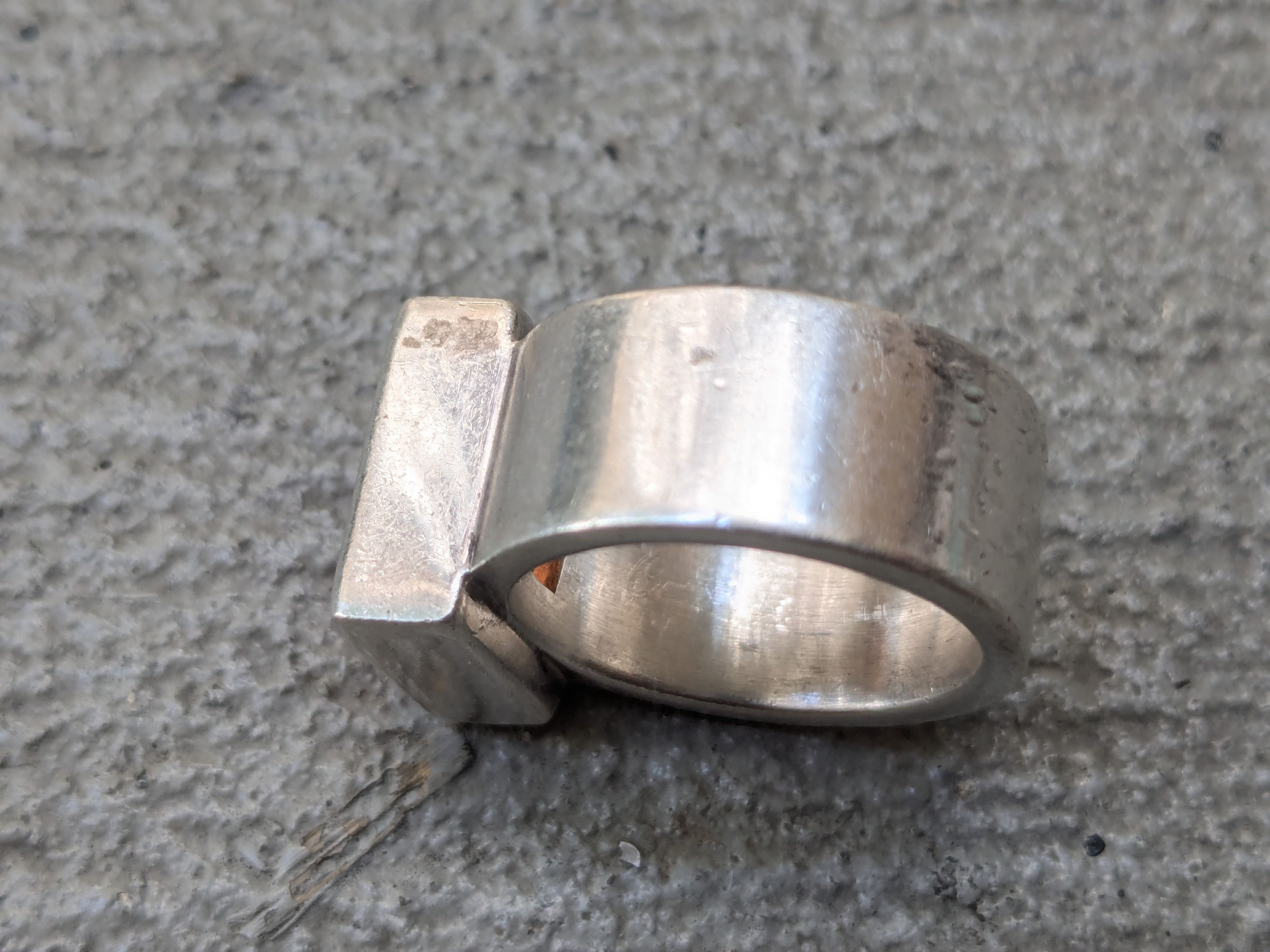 Other Vintage Sterling Silver Ring Orange Stone Modernist Size ONE SIZE - 4 Thumbnail
