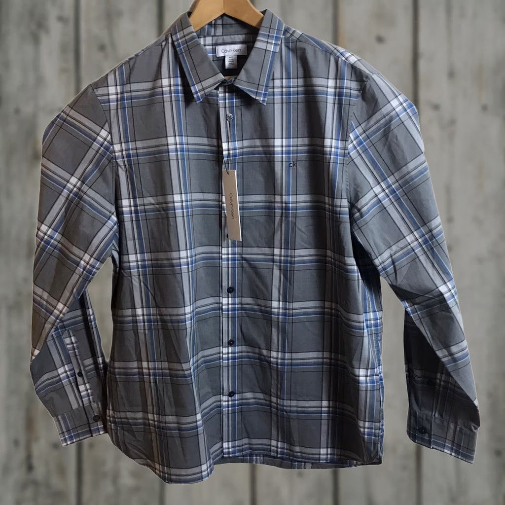 Calvin Klein Calvin Klein Shirt Mens Medium Urban Grey Plaid Lightweight Cotton Blend Button-Up Casual NEW Size US M / EU 48-50 / 2 - 1 Thumbnail