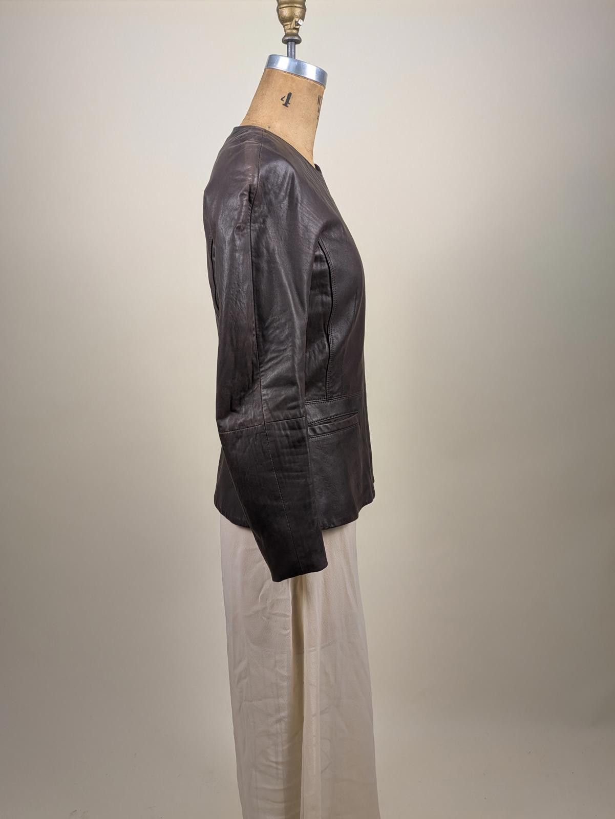 Theory Theory chocolate brown lamb leather moto jacket Size XS / US 0-2 / IT 36-38 - 4 Thumbnail