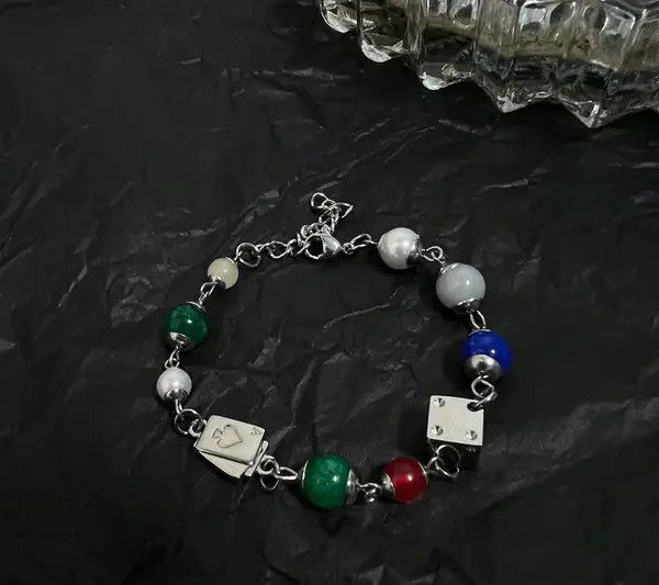 Jewelry Multicolor Beaded Silver Charm Bracelet, Gambling Dice Style Size ONE SIZE - 2 Thumbnail