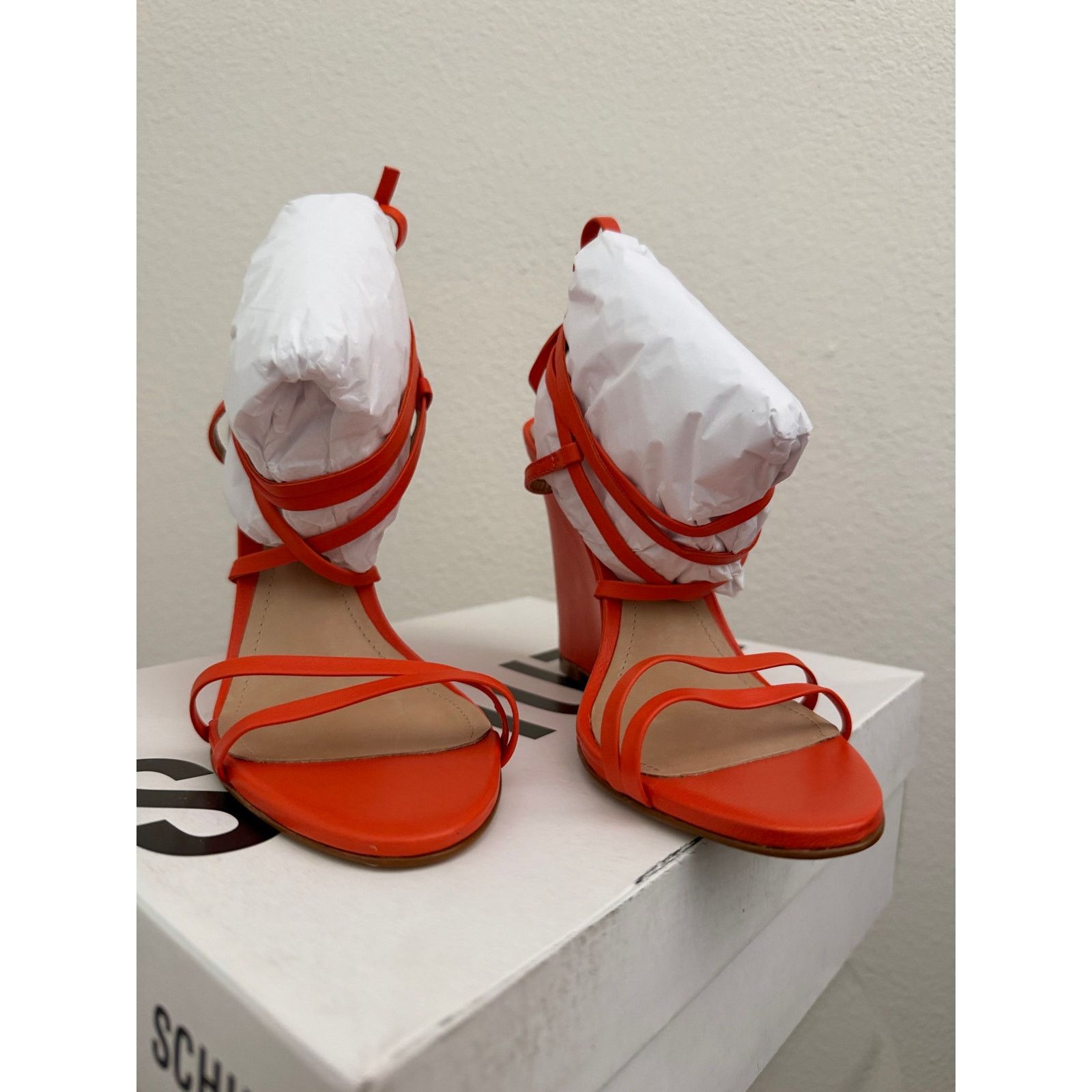 SCHUTZ Schutz Leather Heeled Sandals Deonne flame orange sz 7 Size US 7 / IT 37 - 5 Thumbnail