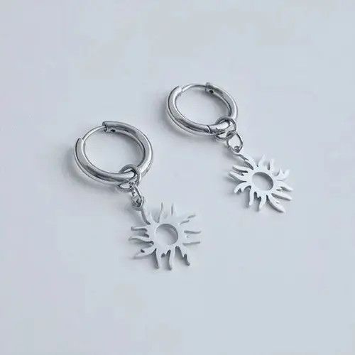 Jewelry × Sterling Silver Titanium Steel Sun Dangle Drop Earrings for Men Women Size ONE SIZE - 3 Thumbnail