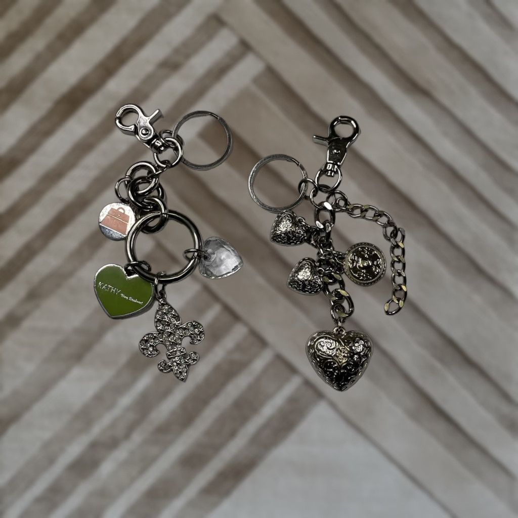 Vintage Kathy Van Zeeland Key Chain Fob Purse Charm Silver Heart Fleur De Lis 2x Y2K Women One Size Metal Heart Charmed Necklace? Size ONE SIZE - 1 Thumbnail