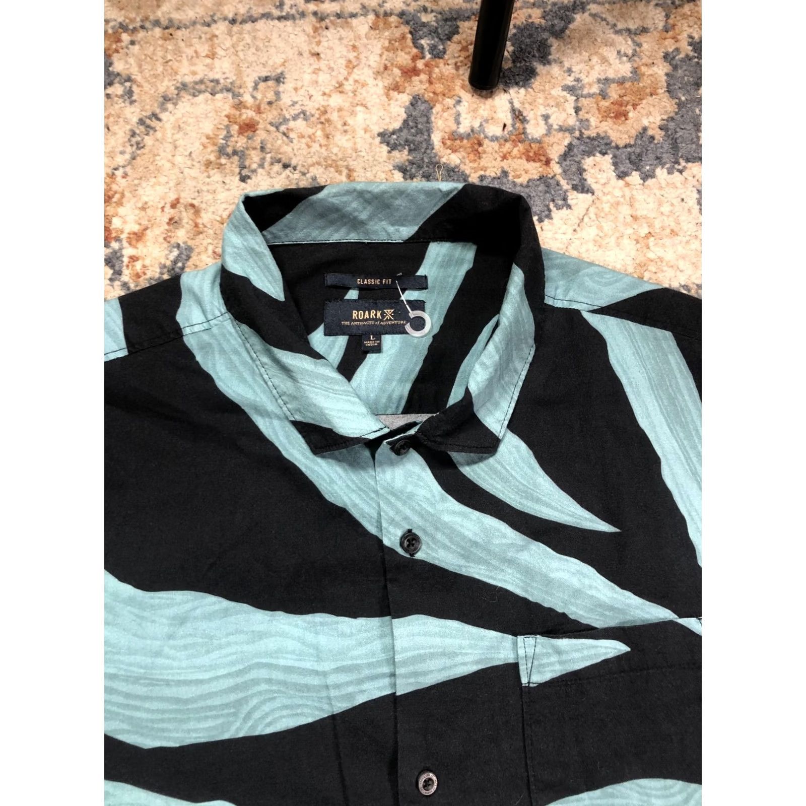 Roark Roark Mens Large Black Green Stripe Short Sleeve Button Up Shirt Striped Casual Size US L / EU 52-54 / 3 - 2 Thumbnail