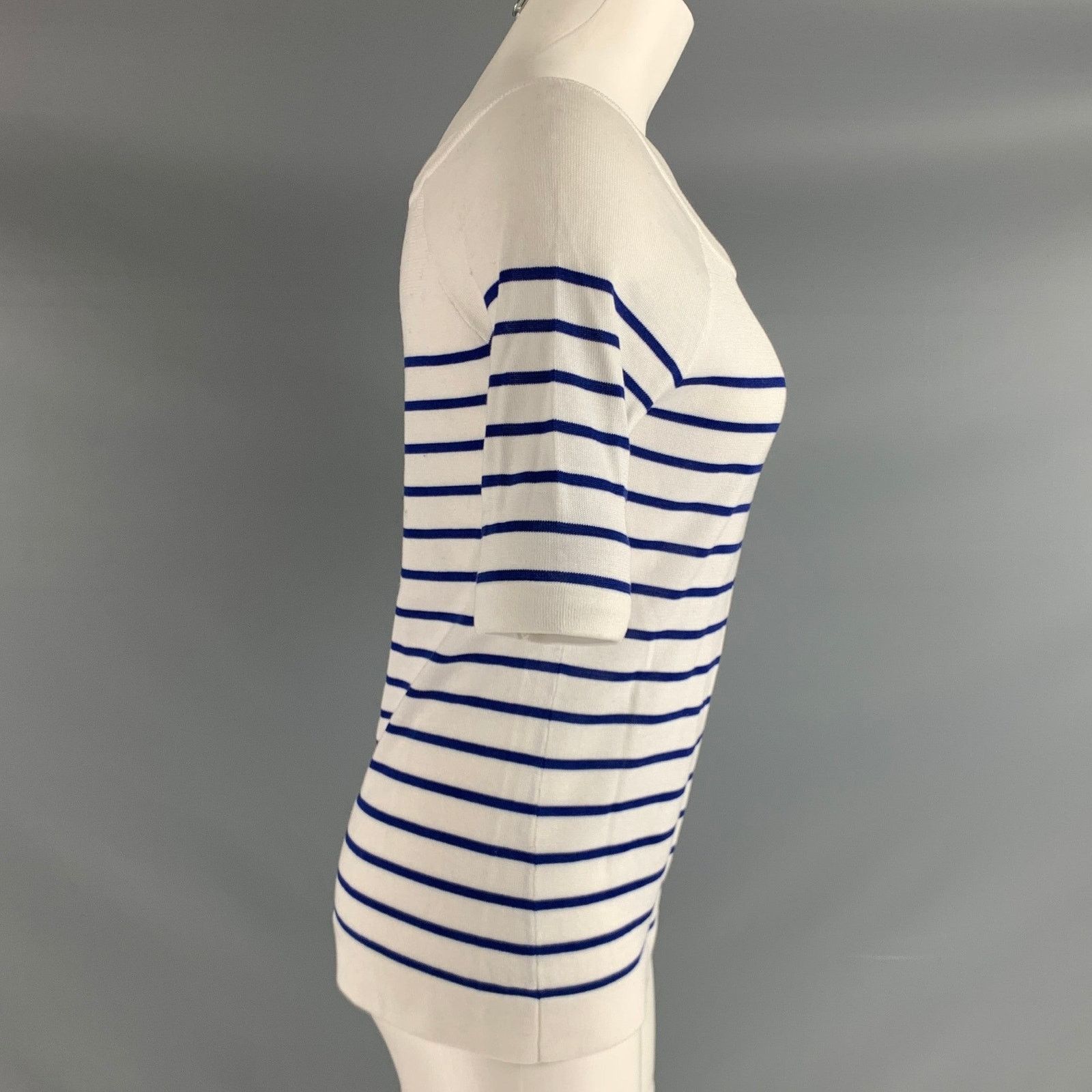 Ralph Lauren RALPH LAUREN Size M White Navy Stripe Boat Neck Casual Top Size M / US 6-8 / IT 42-44 - 3 Thumbnail