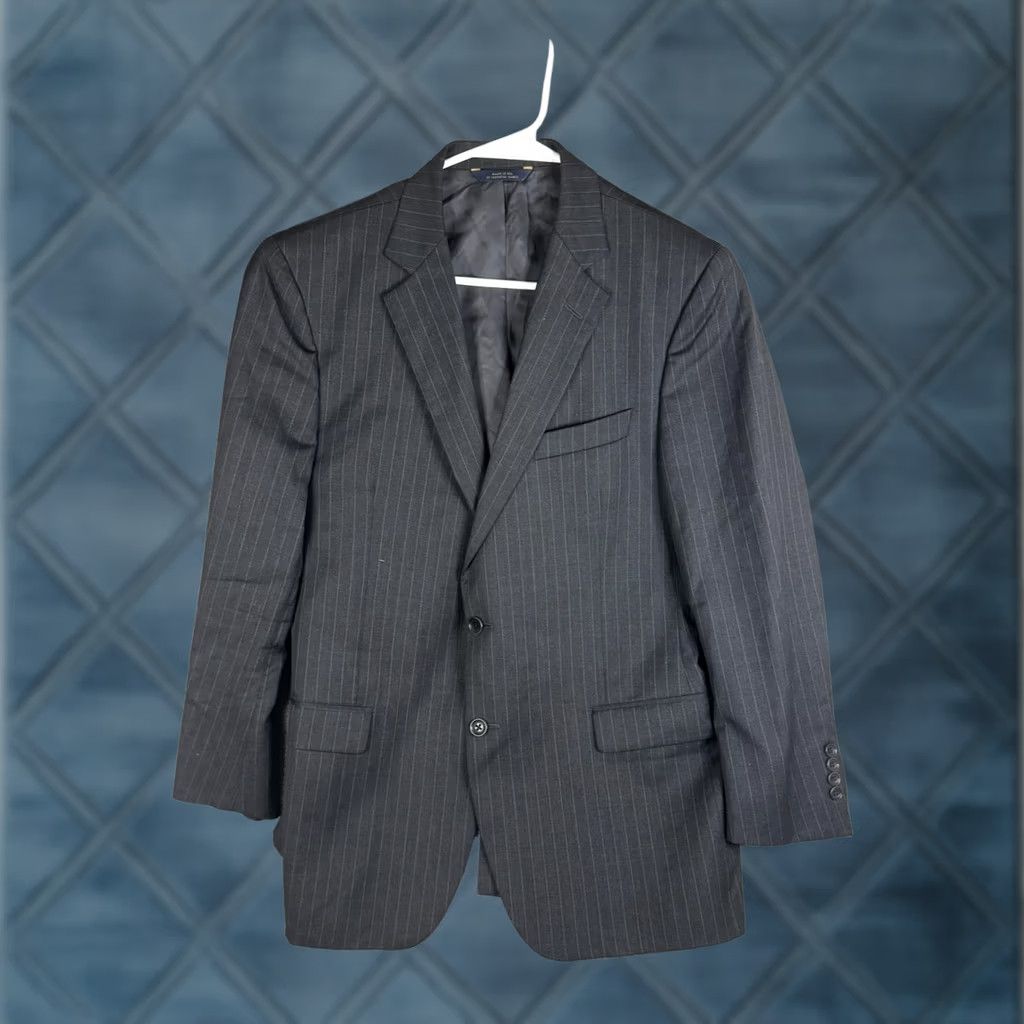 Brooks Brothers Brooks Brothers Jacket 42R Gray Pinstripe 1818 Fitzgerald Wool Blazer Slim Notch Two-Button Single-Breasted Mens Suit Jacket Size 42R - 1 Thumbnail