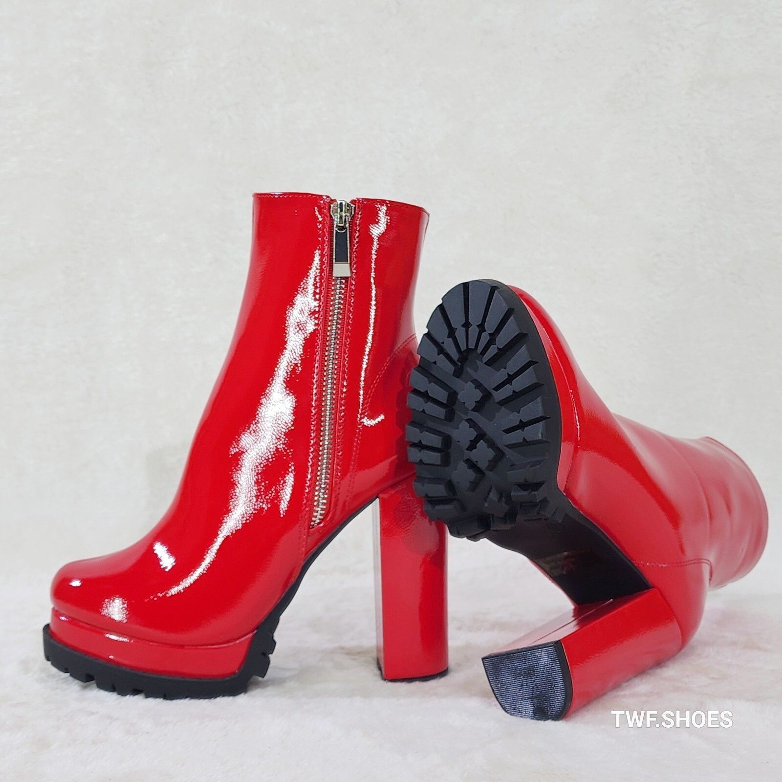 Other Wild Diva Vivian Red Patent Chunky Heel Platform Ankle Boots Size US 6.5 / IT 36.5 - 1 Thumbnail