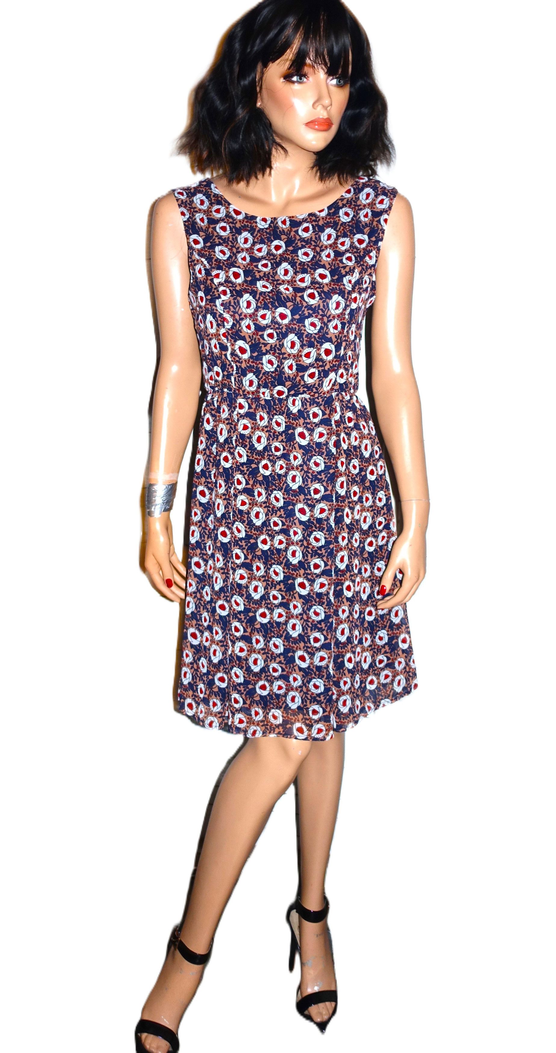 Other Yellow Star Brown Navy Blue Floral Dress S Size S / US 4 / IT 40 - 2 Thumbnail