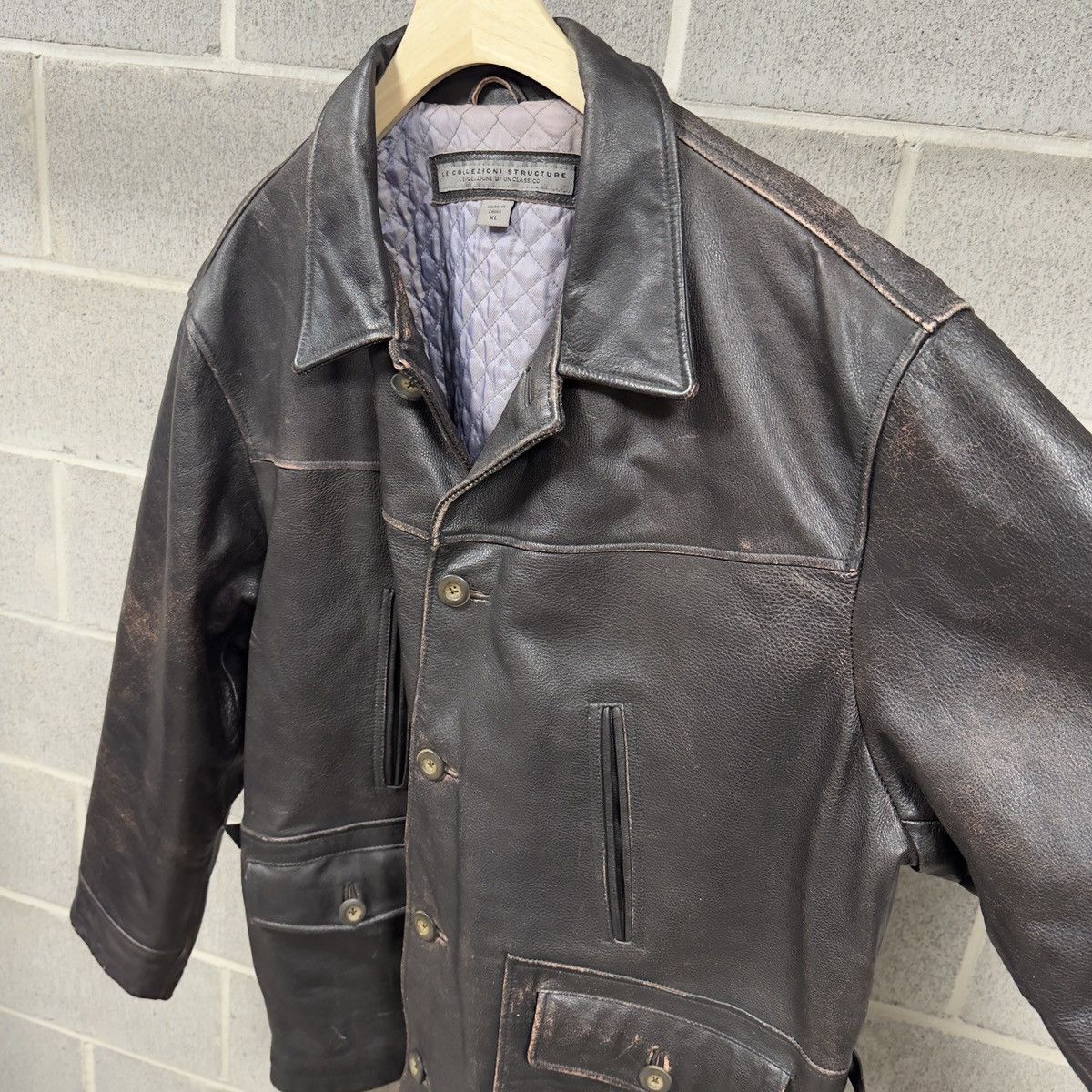 Vintage 90s Leather Car Coat Chore Jacket Thrashed Faded ERD Grunge Size US XL / EU 56 / 4 - 7 Thumbnail