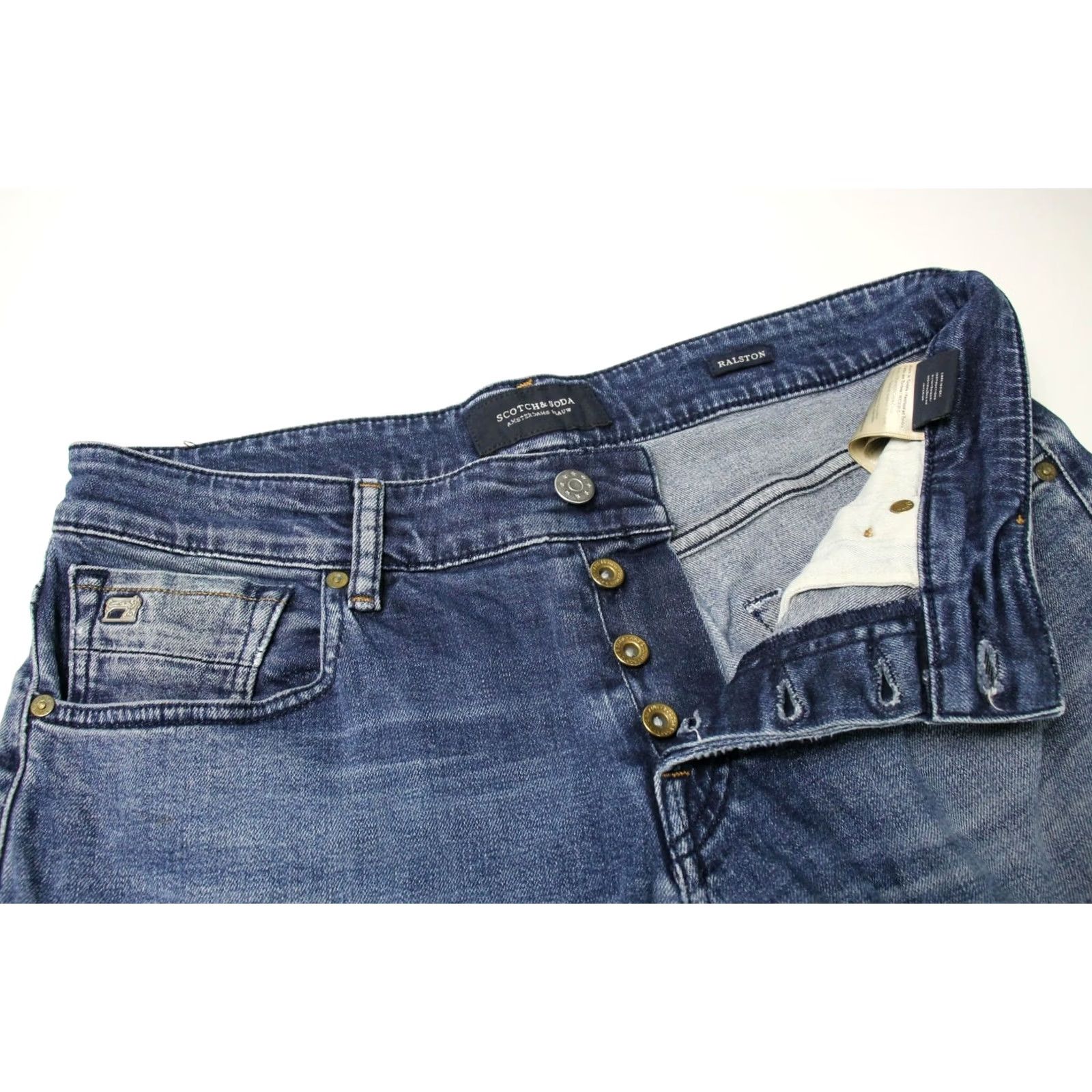 Scotch & Soda SCOTCH & SODA Ralston Jeans Men's W31/L32 Slim Stretch Buttons Fade Effect Slim Fit Blue Jeans Mens W31/L32 Size US 31 - 4 Thumbnail