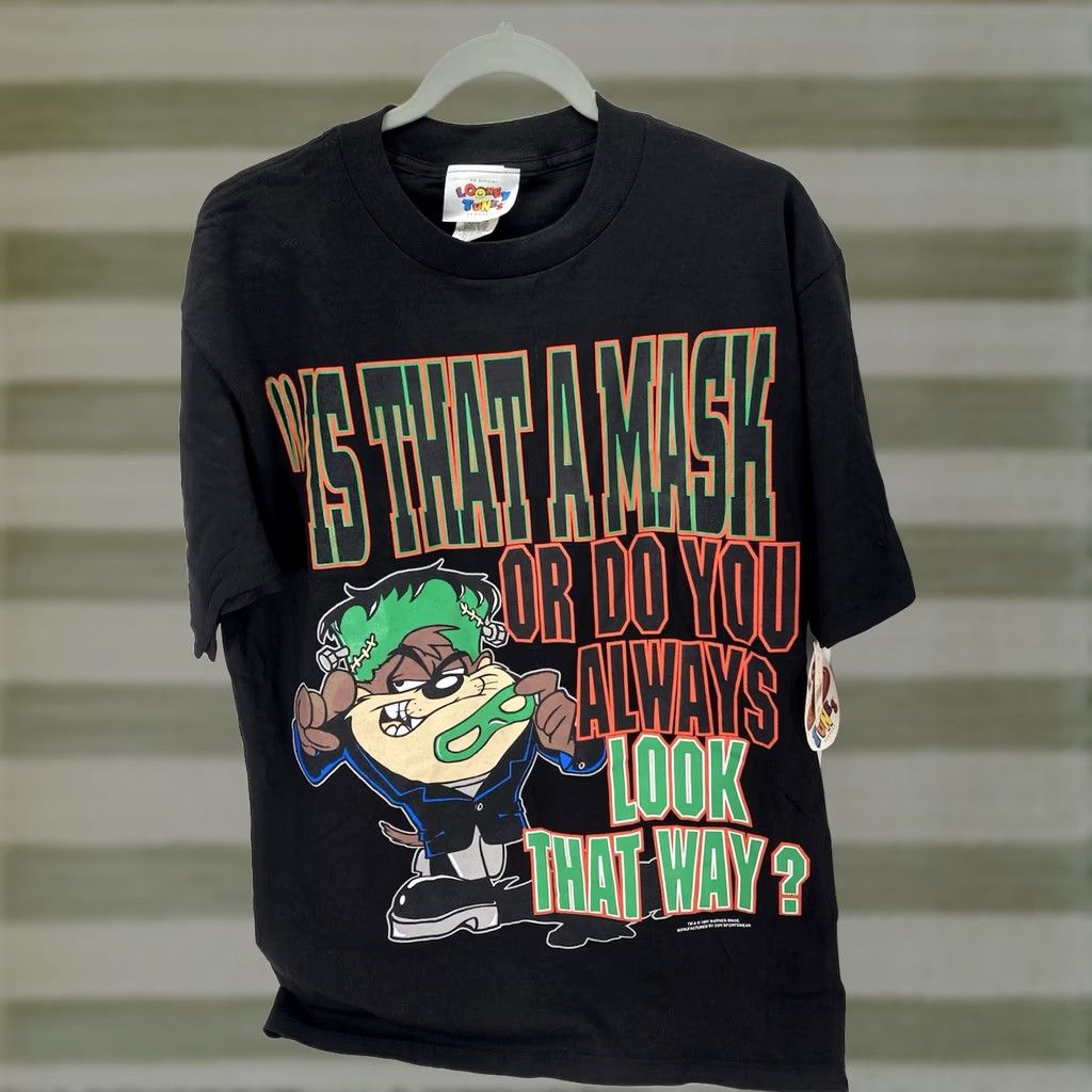 Vintage VINTAGE Looney Tunes Taz TShirt Men Large Black Mask Single Stitch NWT VTG 1995 Dry Rot VTG Mens T-Shirt Black Size L Size US L / EU 52-54 / 3 - 1 Thumbnail