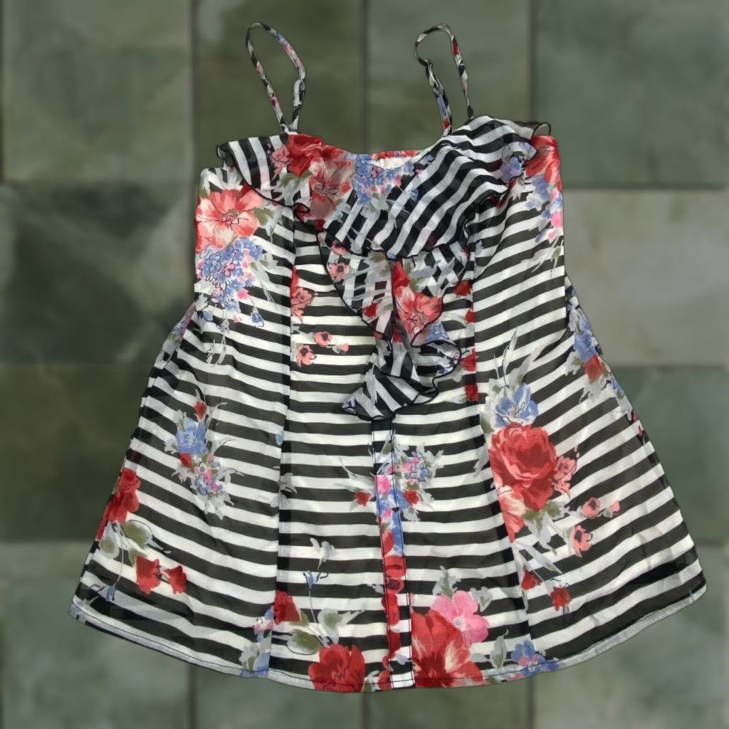 Vintage Xhilaration Womens Tank Top Small Black White Striped Floral Ruffle Straps New Tank Womens Small Black White Floral Ruffle Straps New Xhilaration Size S / US 4 / IT 40 - 1 Thumbnail