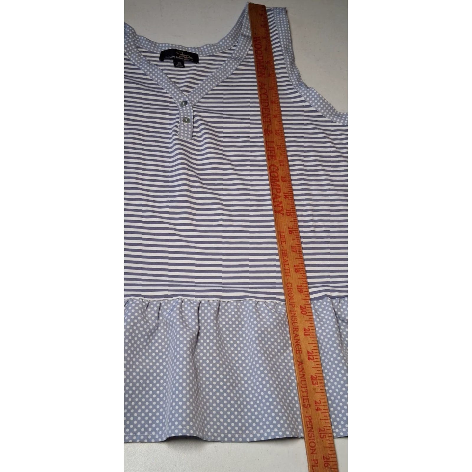Vintage Suzanne Betro Tank Top Plus Size 3X Blue White Stripe Plka Dot Ruffle Sleeveless Nautical Casual Women Size XXL / US 16-18 / IT 52-54 - 5 Thumbnail
