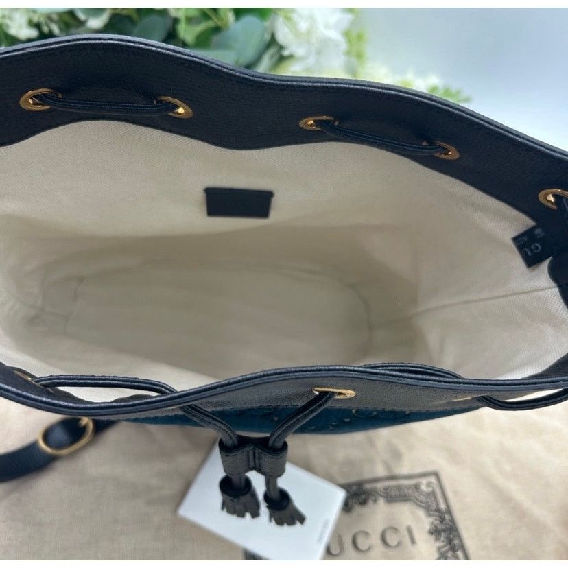 Gucci Gucci OPHIDIA blue velvet bucket bag with leather trim Size ONE SIZE - 9 Thumbnail