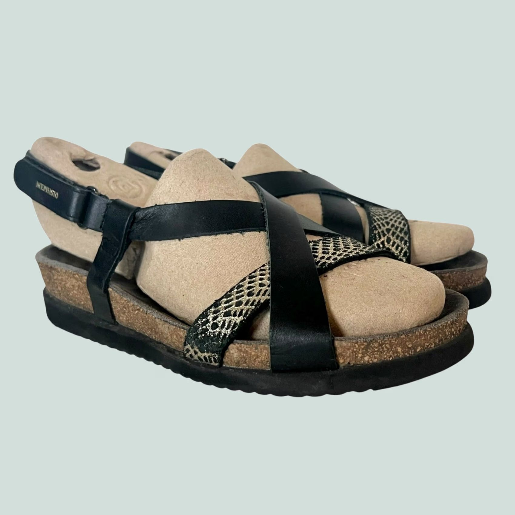 Mephisto Mephisto Haneta Black Metallic Crisscross Slingbacks Sandals Sz 37 (US 7) Womens Size US 7 / IT 37 - 1 Thumbnail