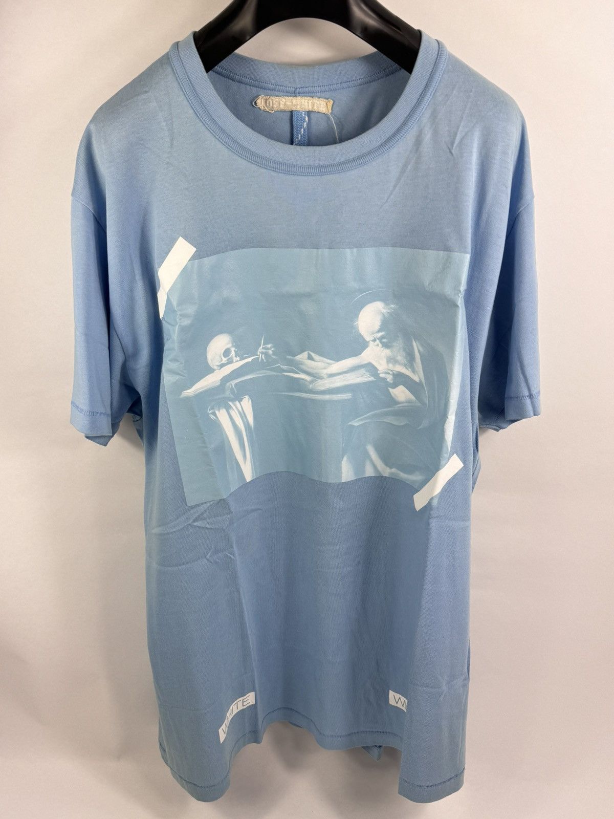 image of Off White x Virgil Abloh 13 Diagonal Print Caravaggio Print T-Shirt in Blue, Men's (Size 2XL)