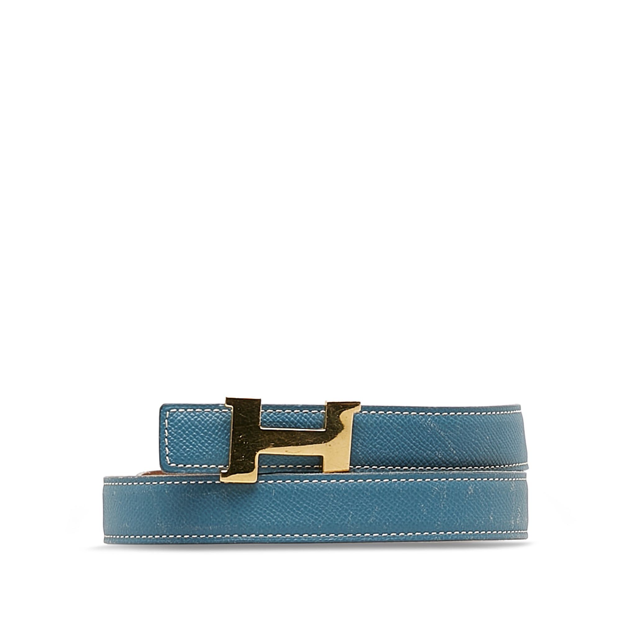 image of Hermes Constance Reversible Belt in Blue, Women's