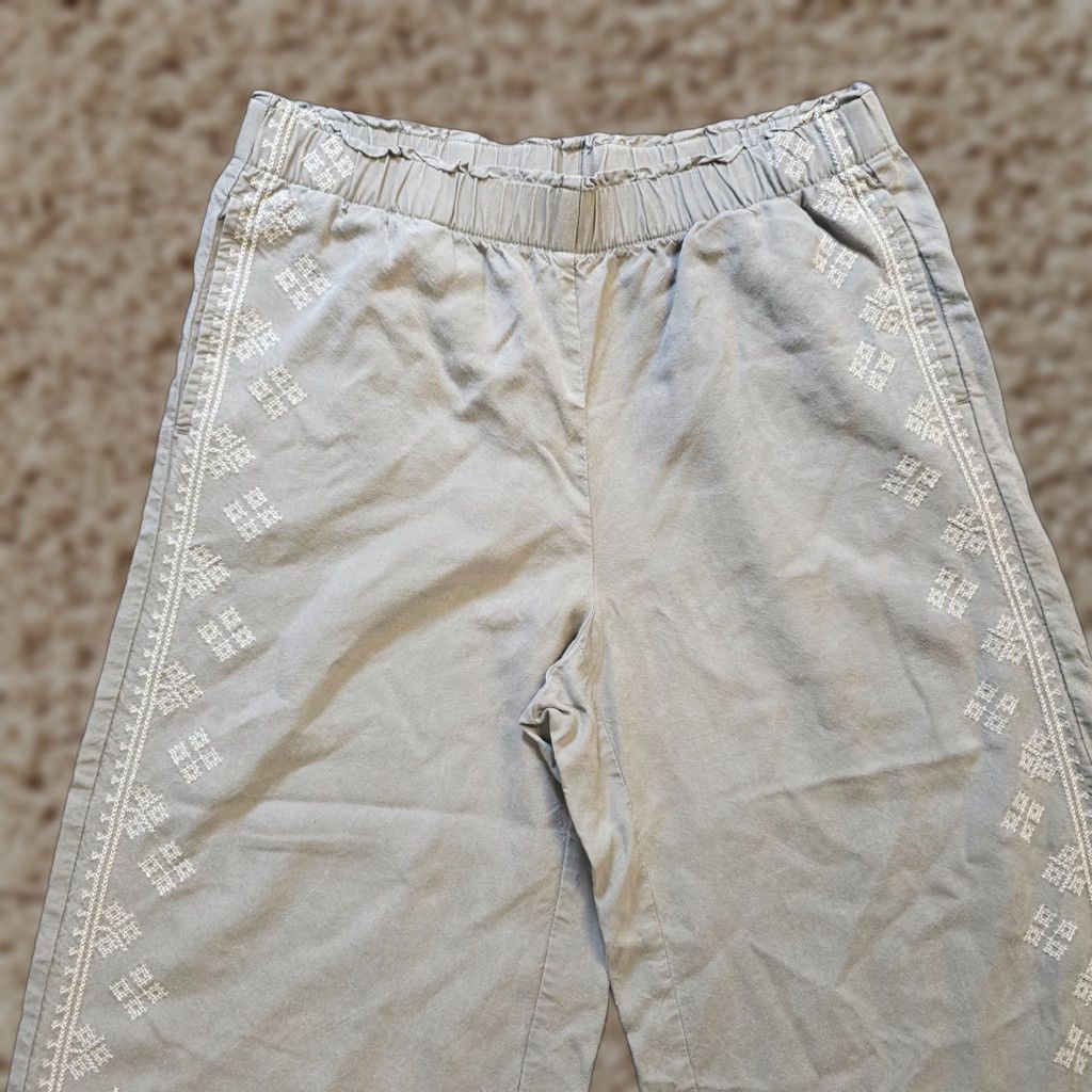J. Jill J Jill Pants Women Size Small Gray Embroidery Crop Capri Wide Leg Pull On Casual Size 29" - 1 Thumbnail