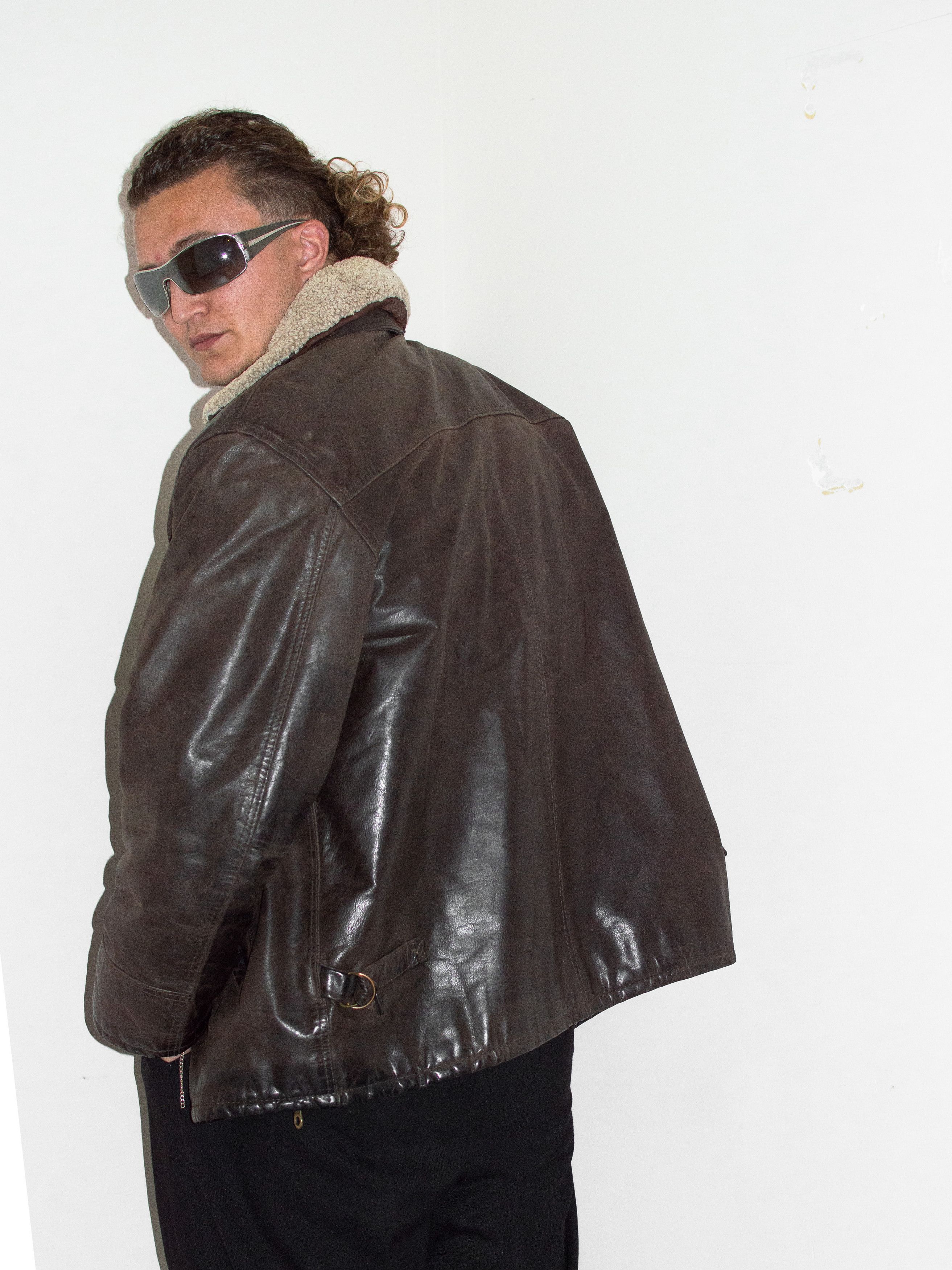 Japanese Brand × Vintage Vintage 90s Oversize Khaki Brown Real Leather Jacketb Size US XL / EU 56 / 4 - 4 Thumbnail