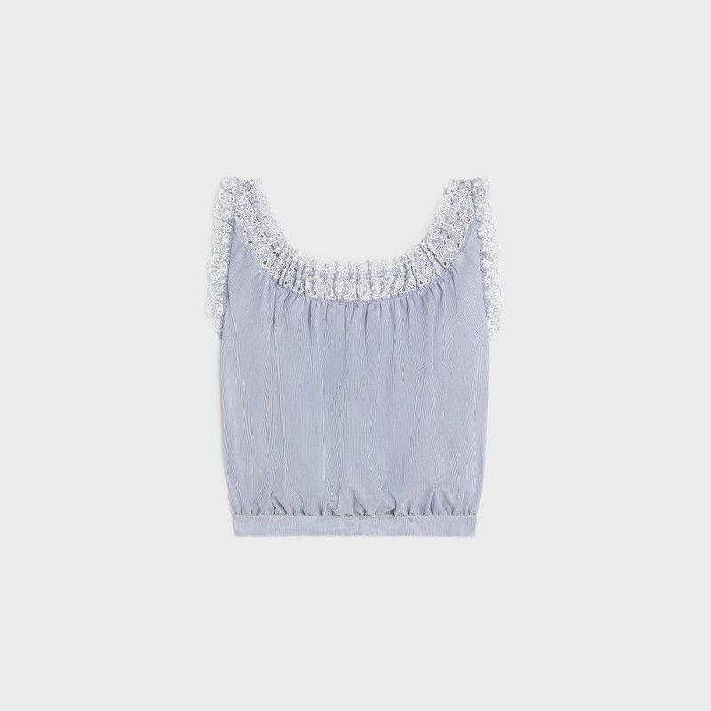 Celine o1w1db10526 2B9829 Embroidered Folk Tank Top in Blue/White Size XS / US 0-2 / IT 36-38 - 2 Thumbnail
