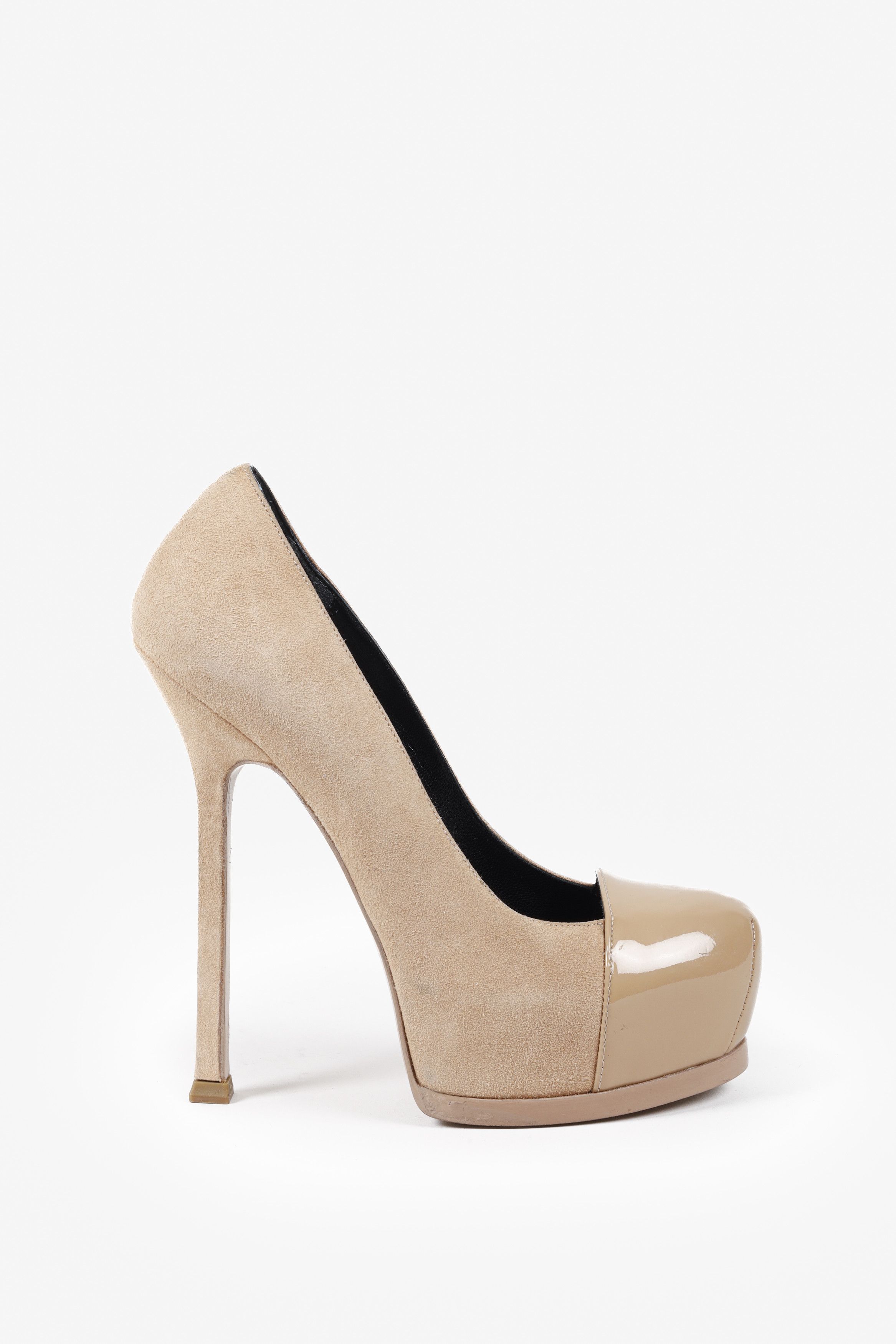 image of YVES Saint Laurent Beige Suede Tribtoo Platform Pumps Shoes, Women's (Size 4)