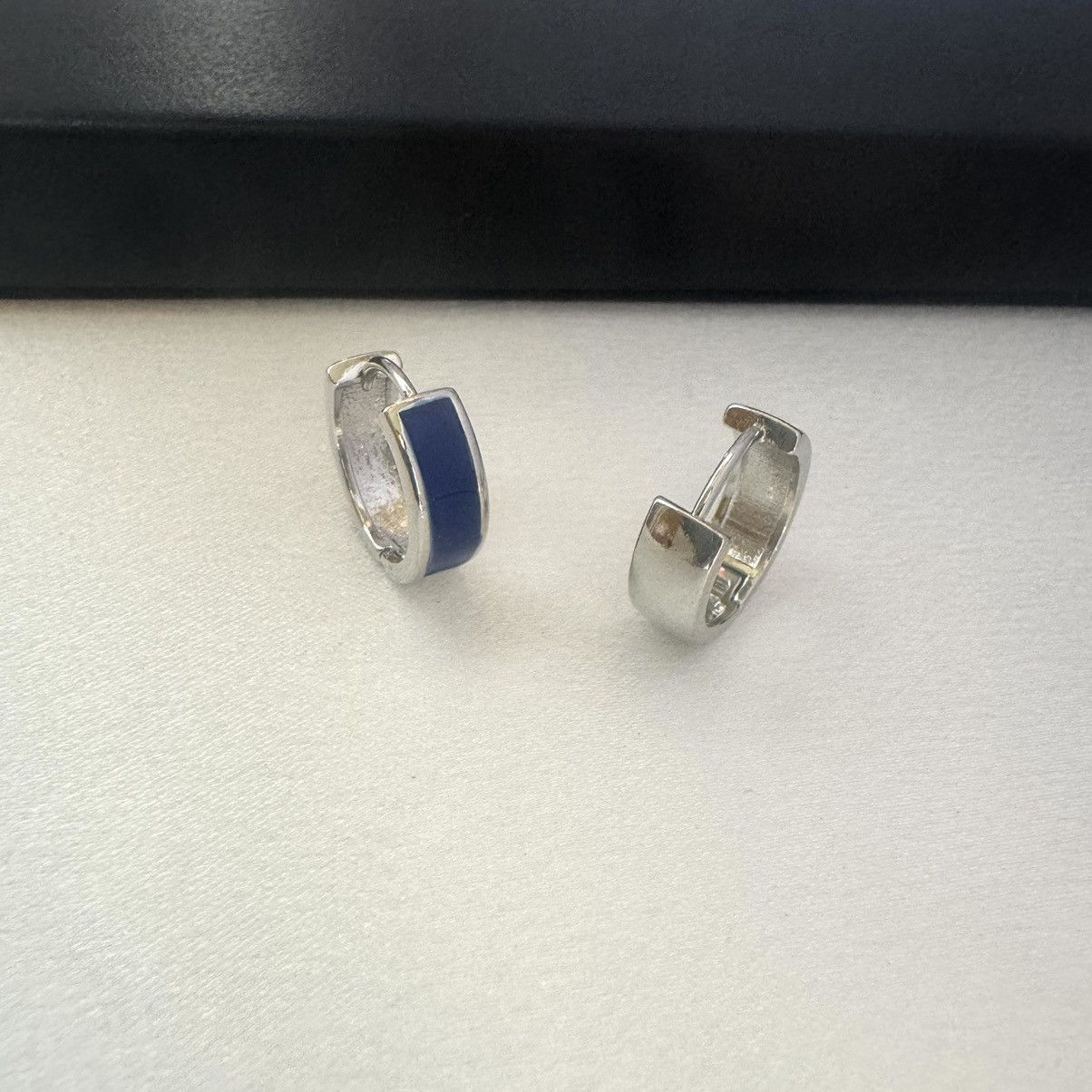 Designer Blue Stripes Small Hoop Earrings for Men Women Unisex Style Size ONE SIZE - 3 Thumbnail