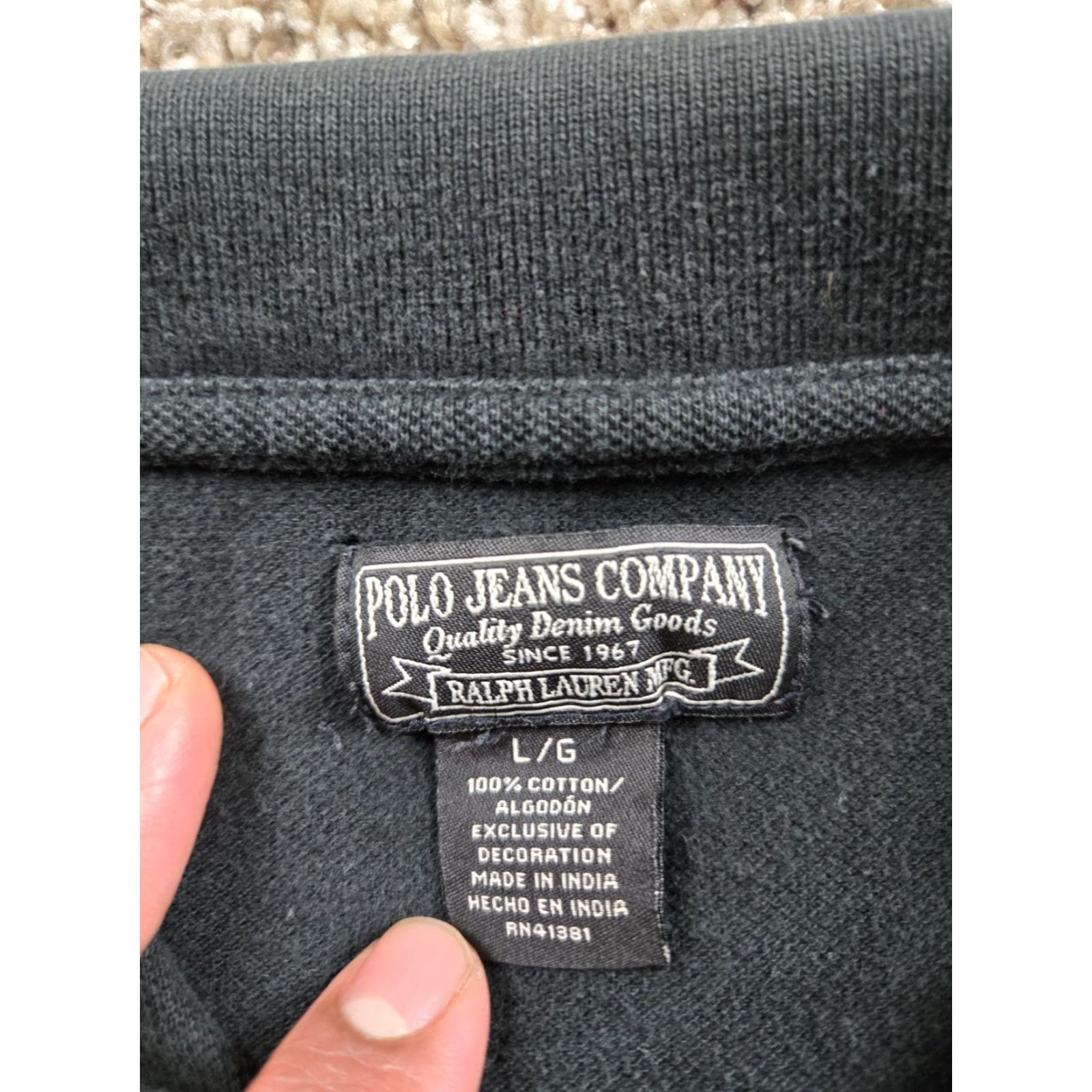 Polo Ralph Lauren VINTAGE Polo Jeans Co Polo Shirt Mens L Black Polo Ralph Lauren 90s Rugby Short Sleeve Shirt Size US L / EU 52-54 / 3 - 6 Thumbnail